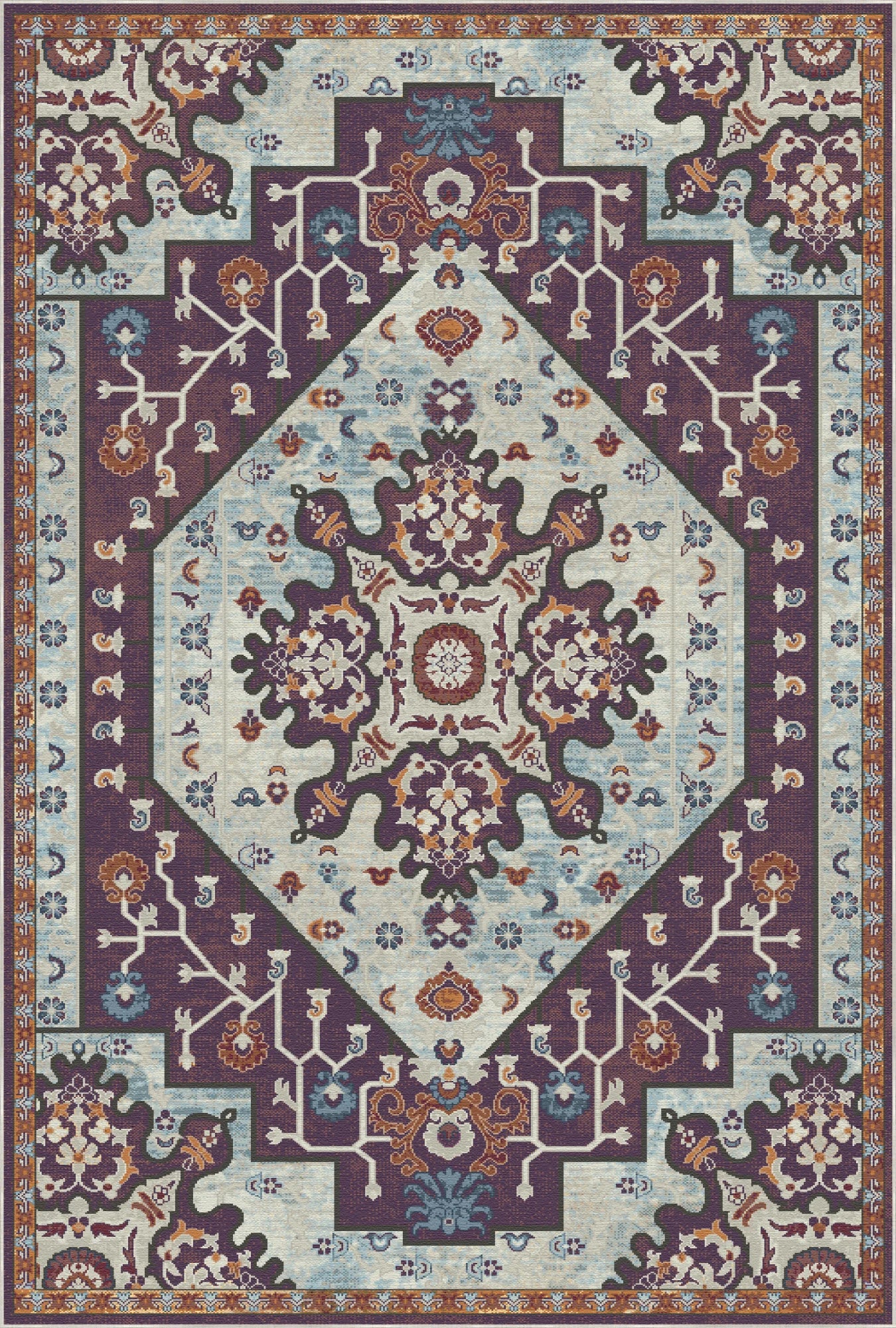 Plum Azure Emblem Medallion Rug