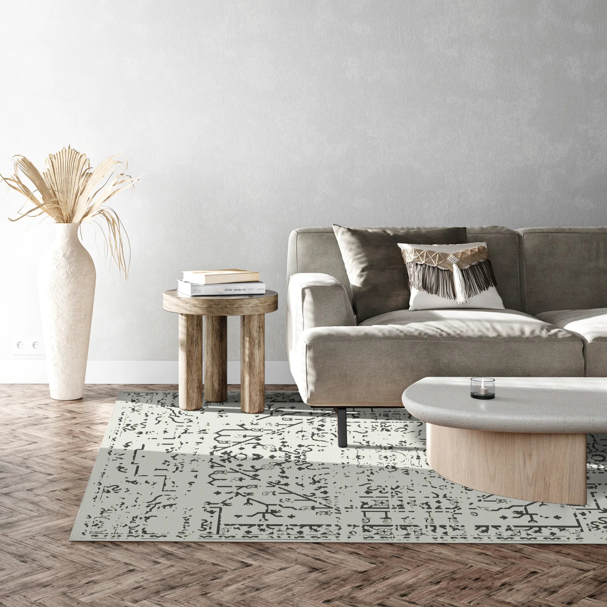 Onyx Cream Emblem Medallion Rug