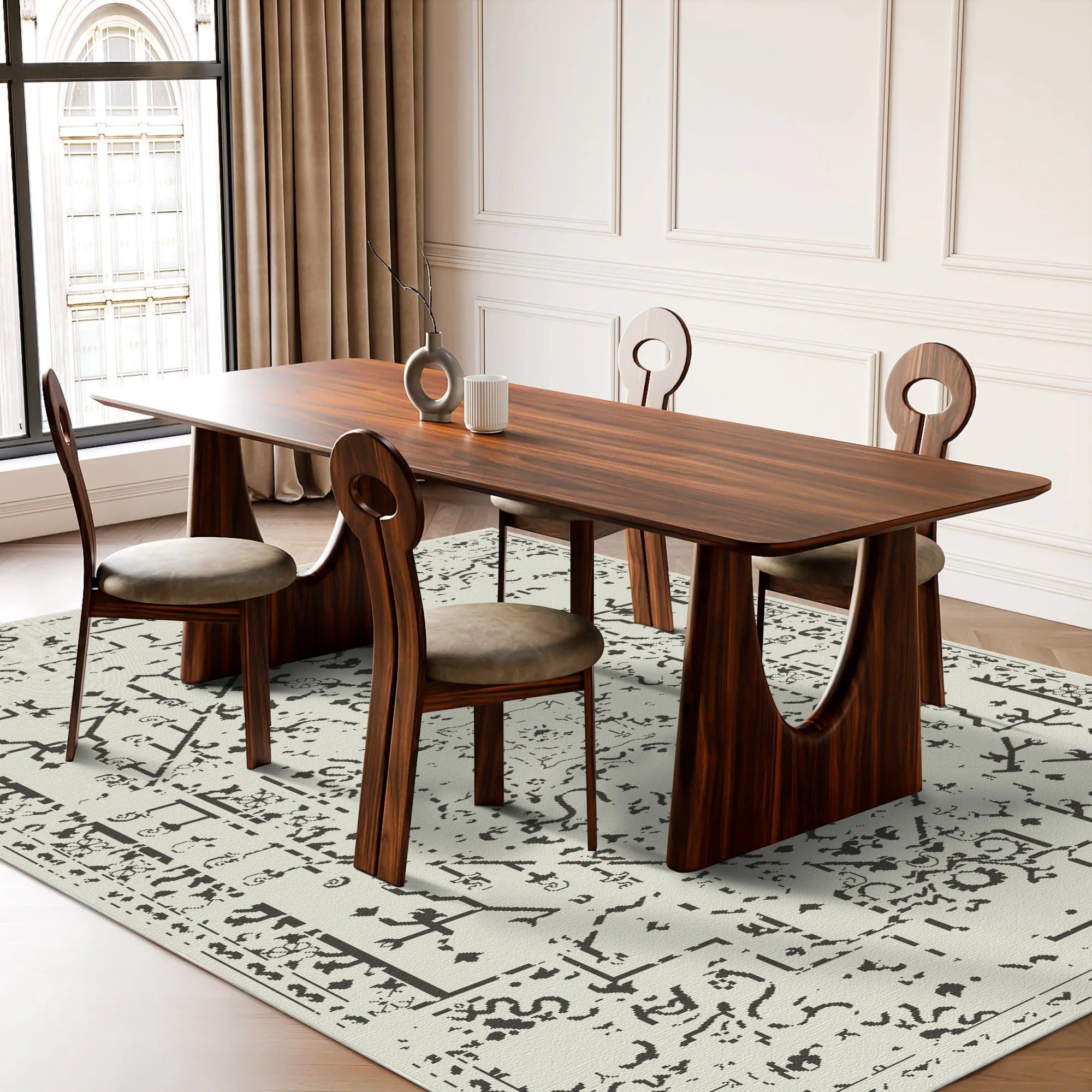 Onyx Cream Emblem Medallion Rug