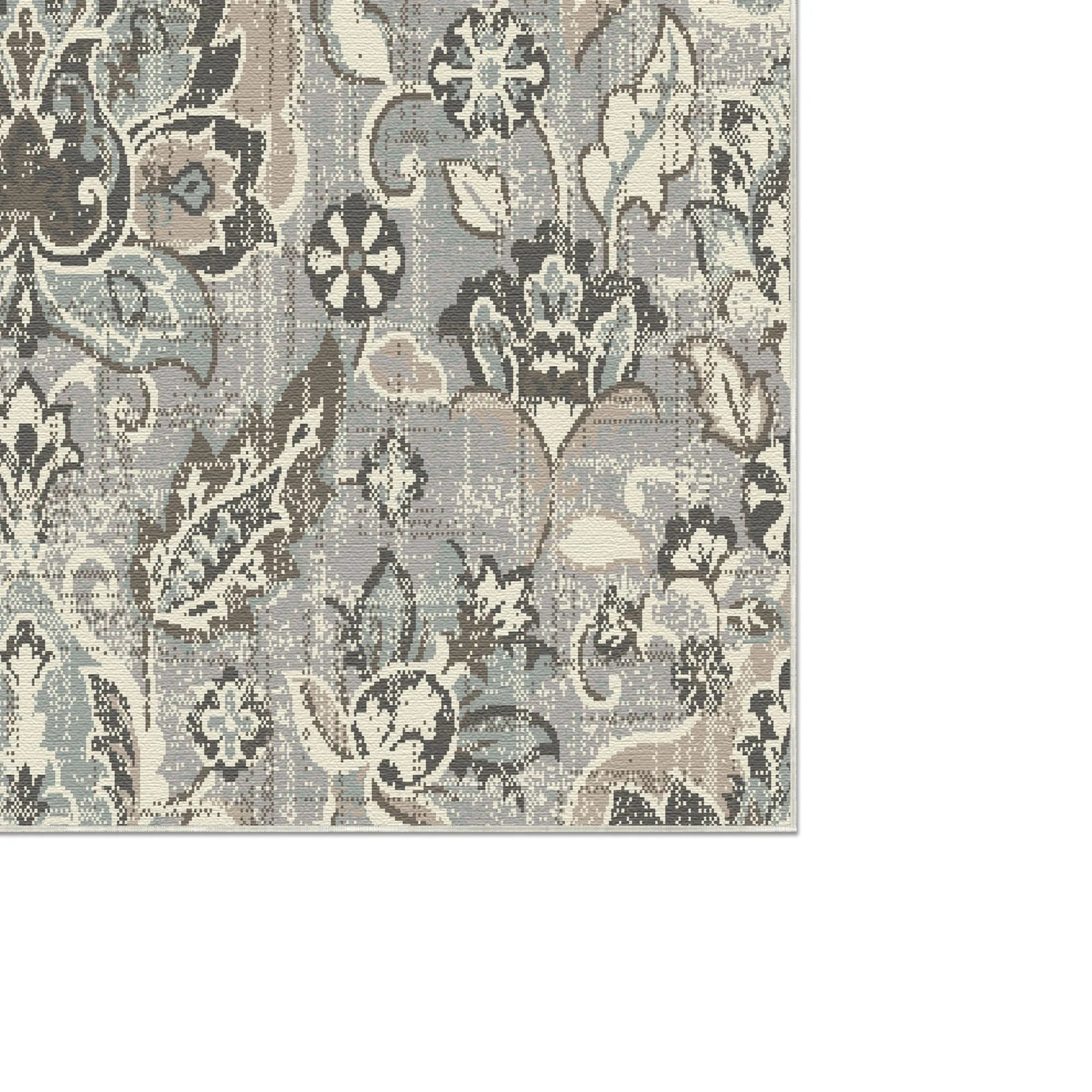Camille Gray Damask Washable Rug