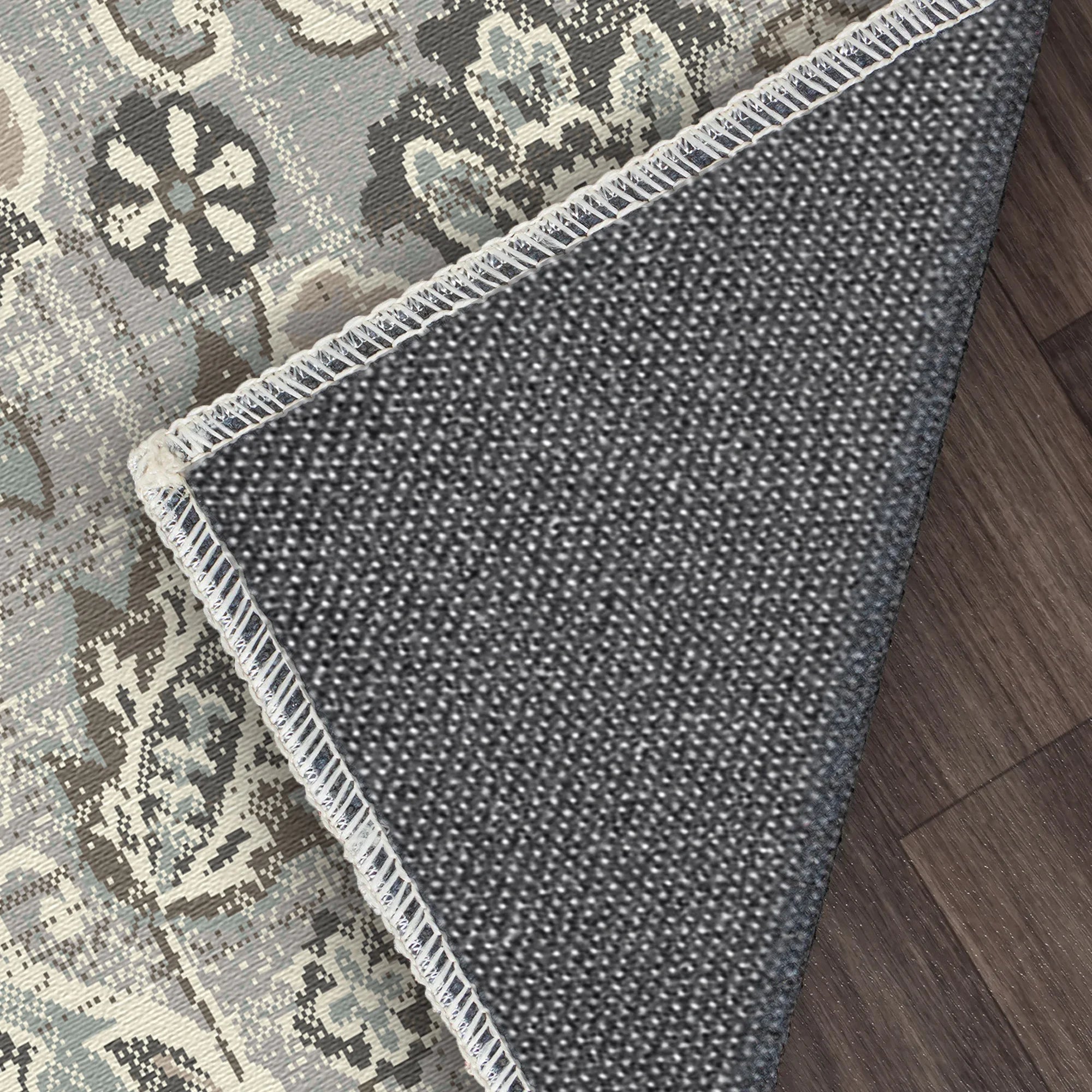 Camille Gray Damask Washable Rug