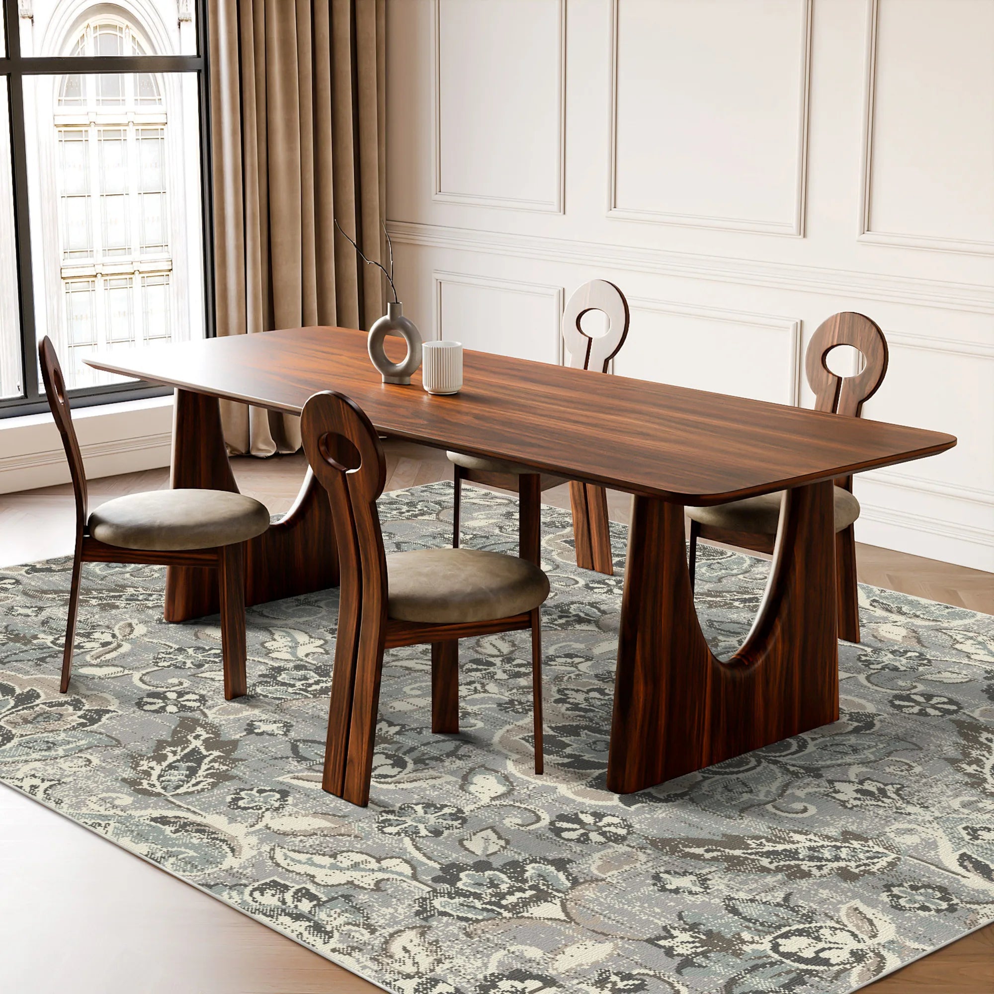 Camille Gray Damask Washable Rug