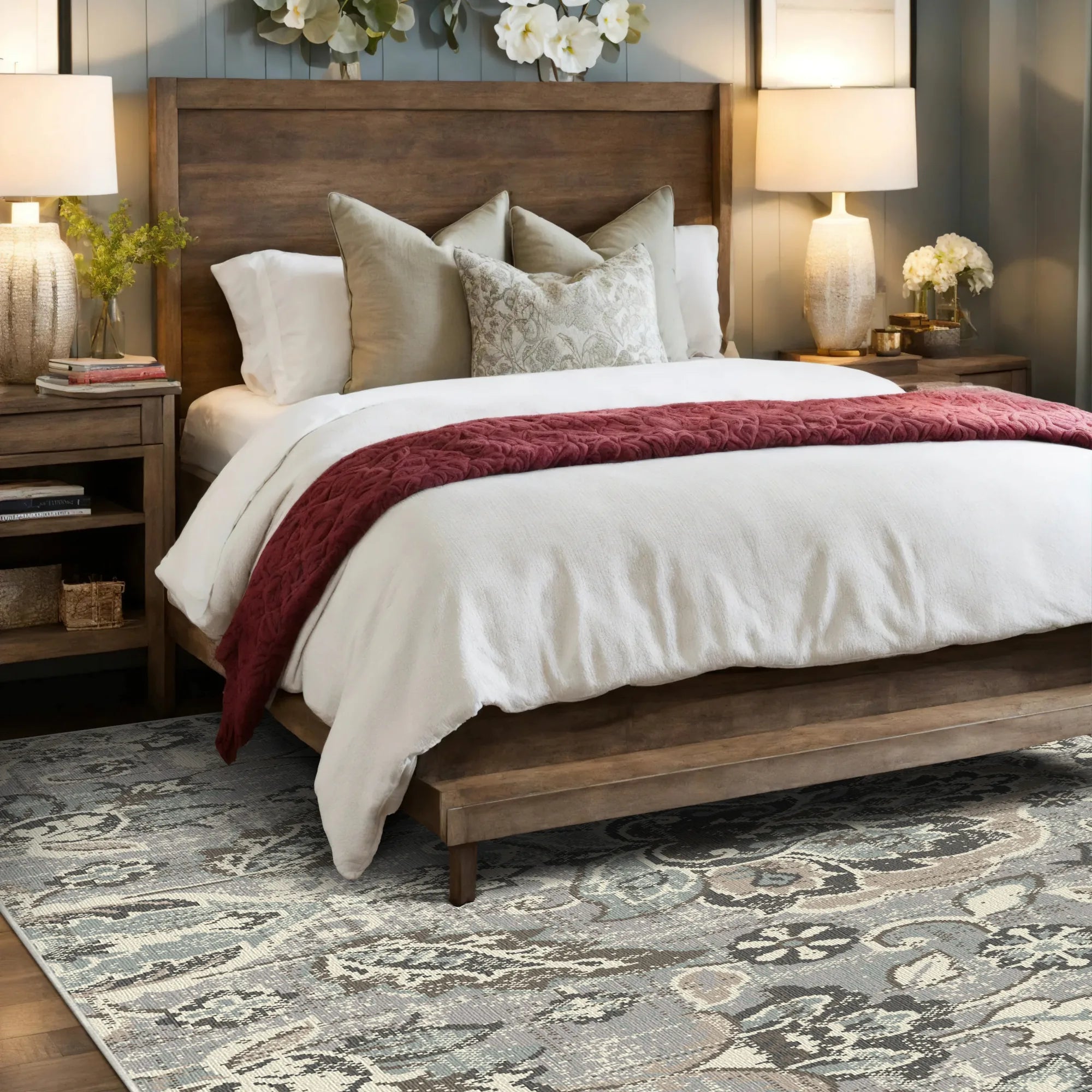 Camille Gray Damask Washable Rug