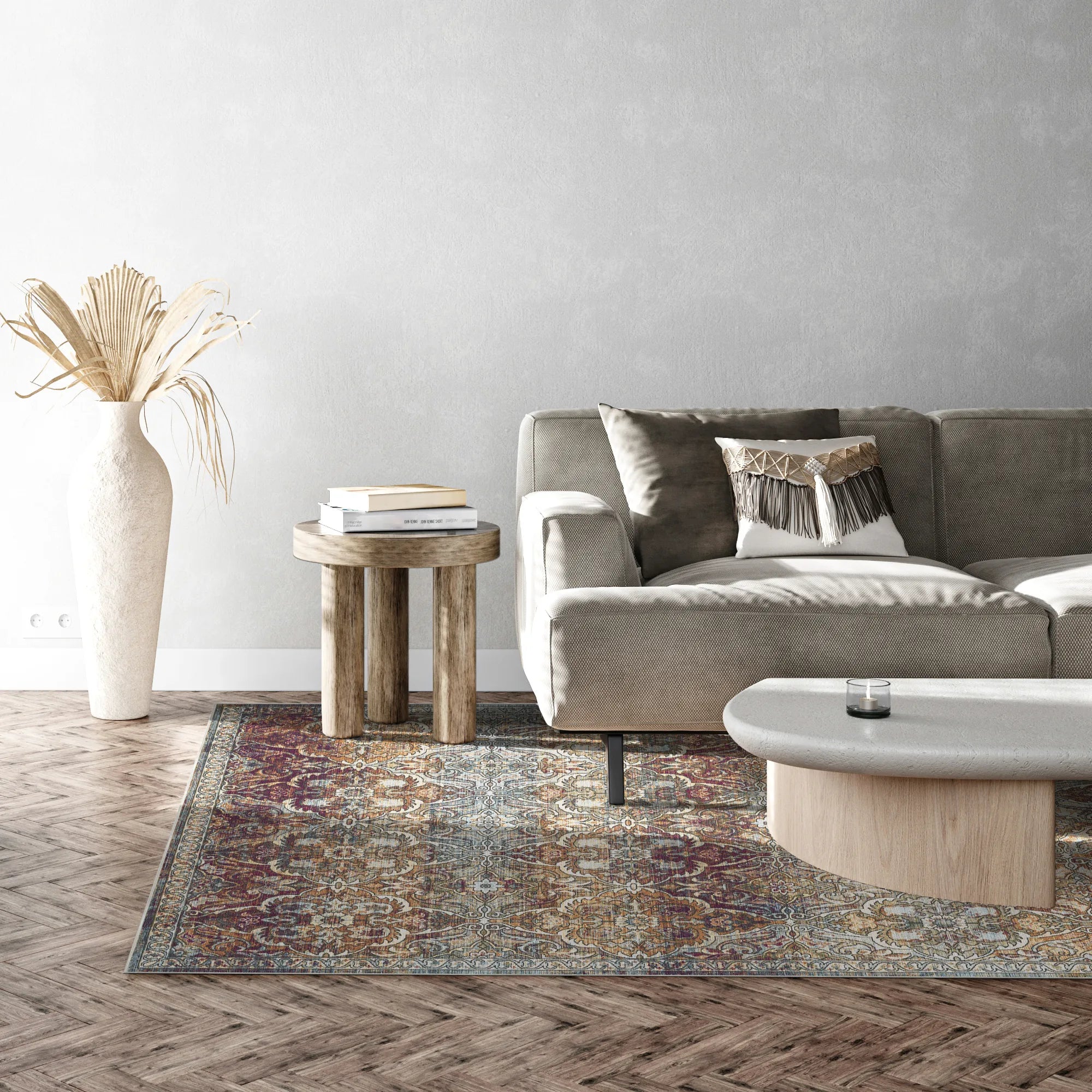 Sienna Amber Arabesque Washable Rug