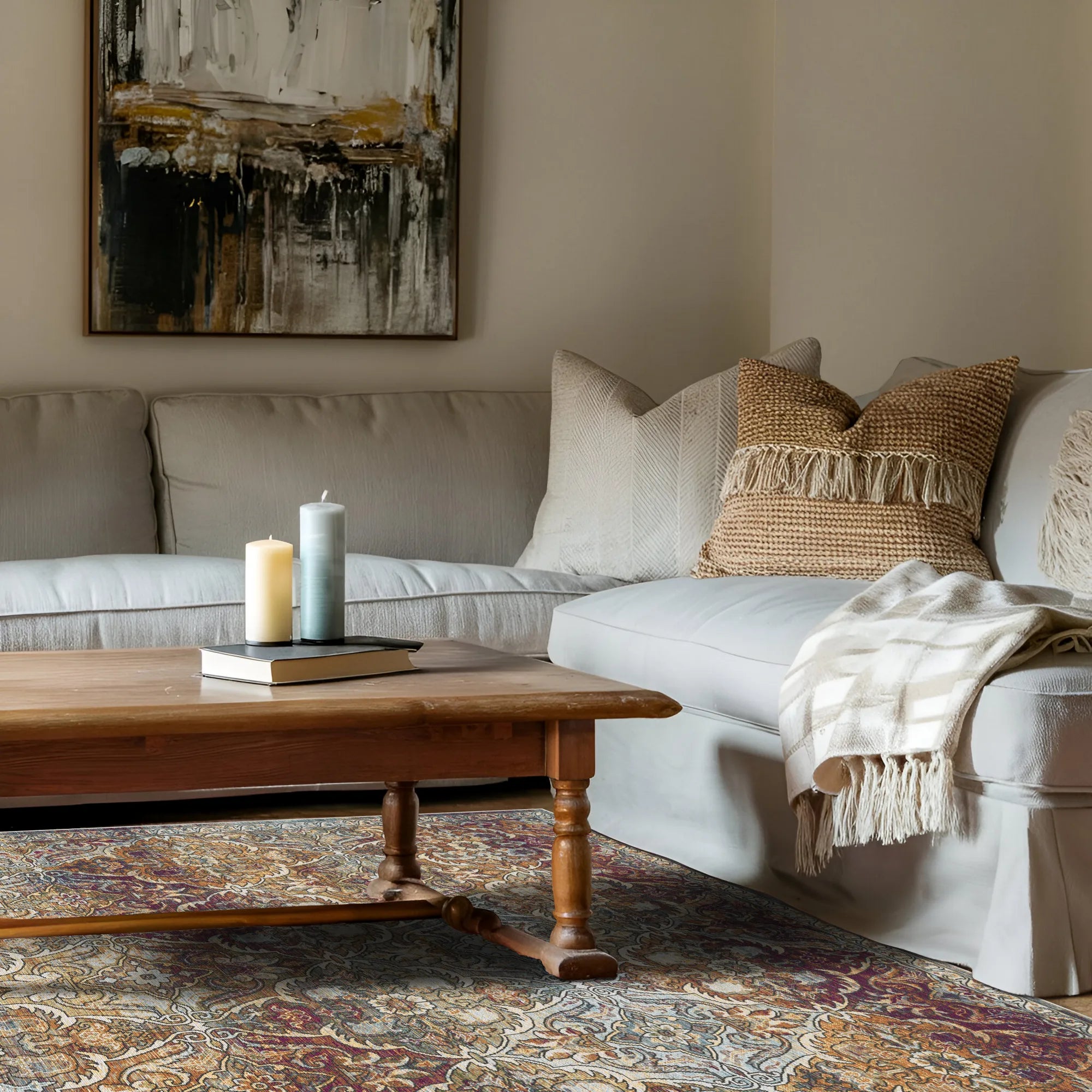 Sienna Amber Arabesque Washable Rug