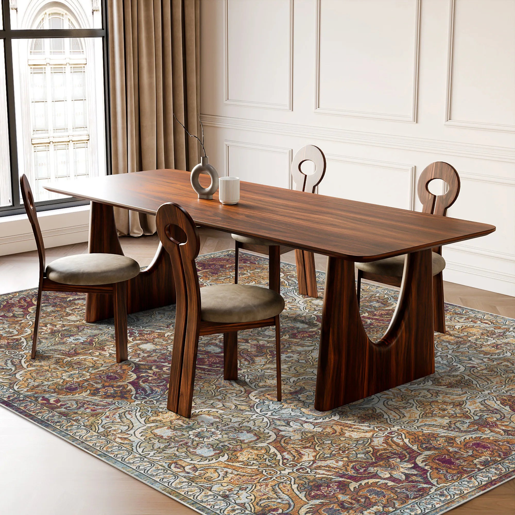 Sienna Amber Arabesque Washable Rug