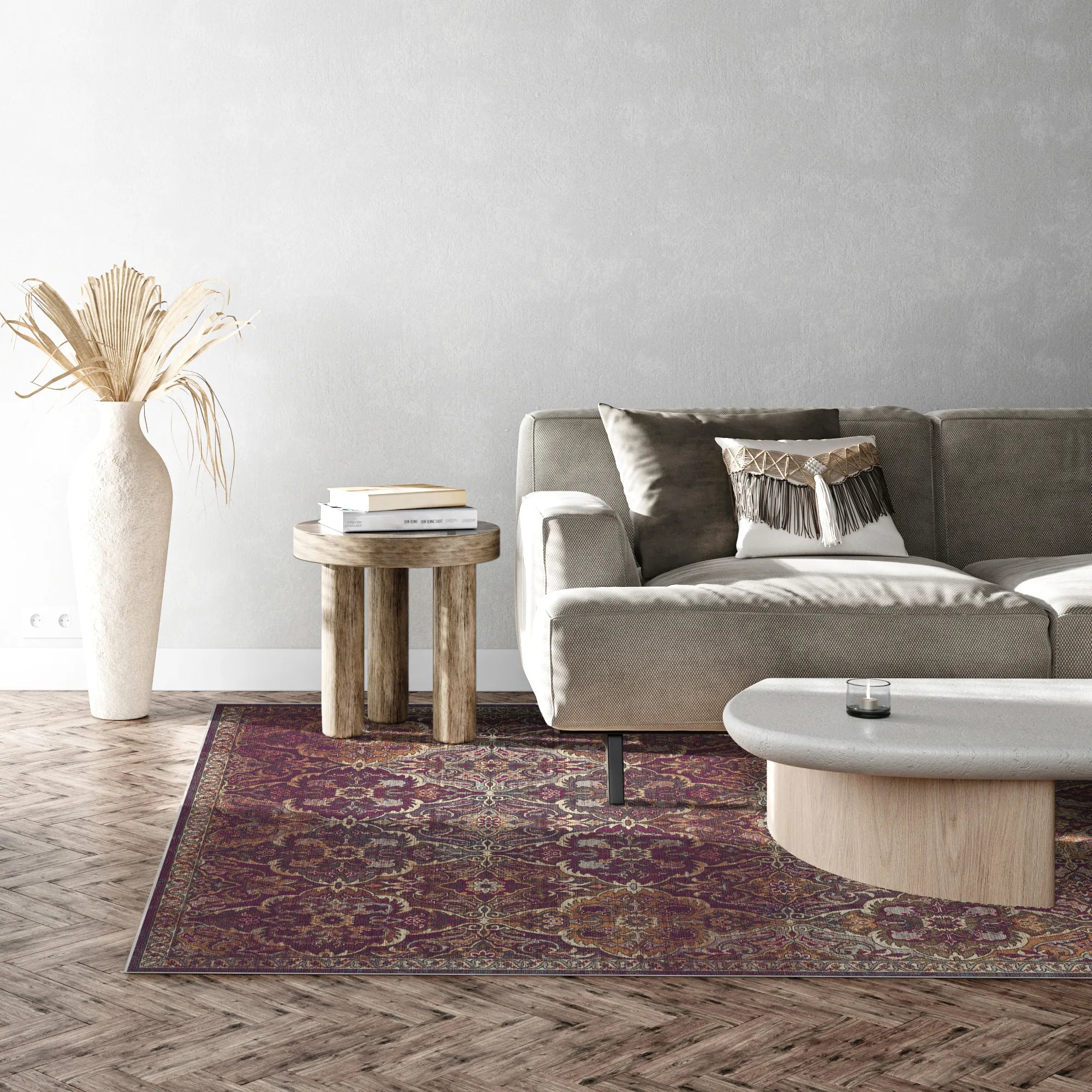 Amara Plum Arabesque Washable Rug