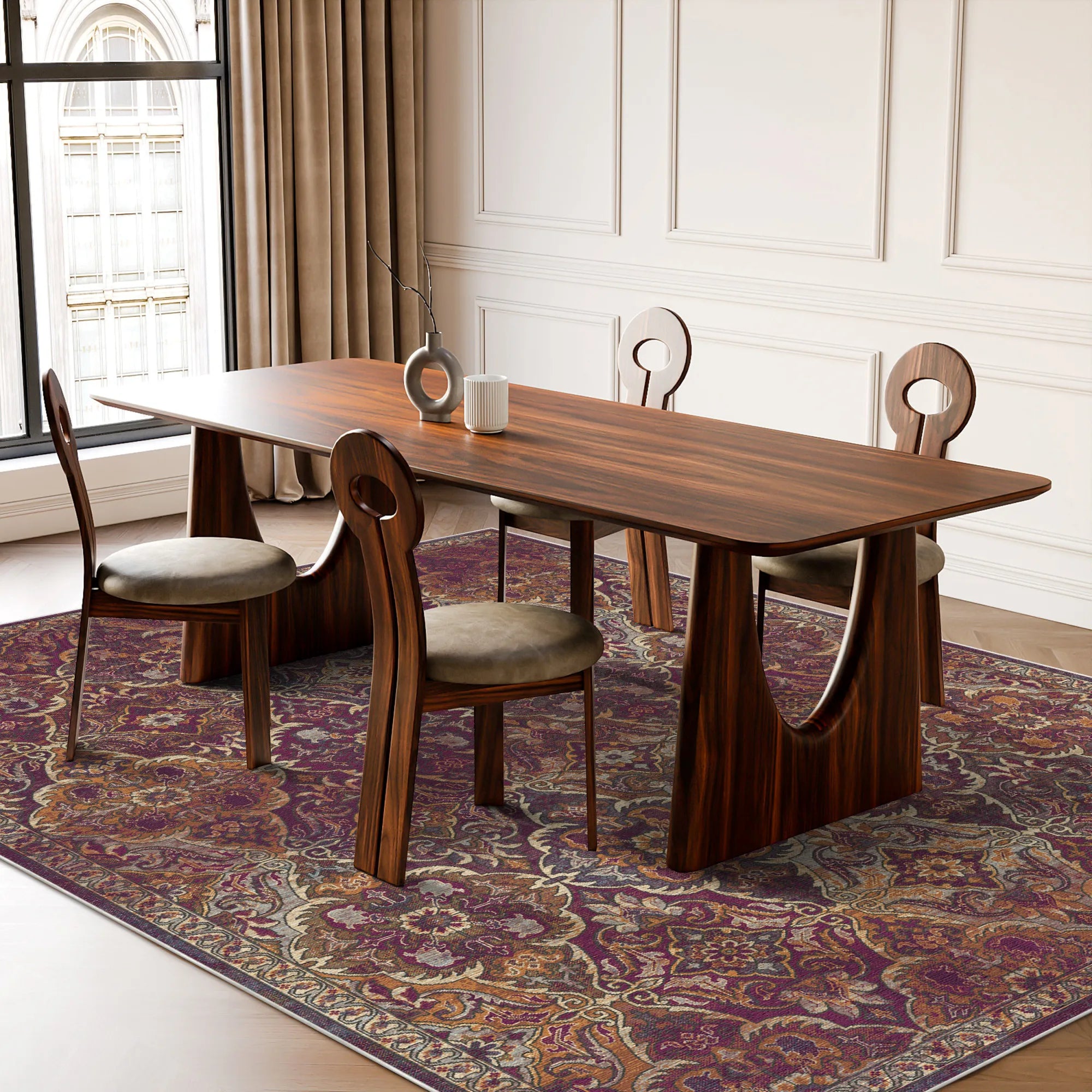 Amara Plum Arabesque Washable Rug