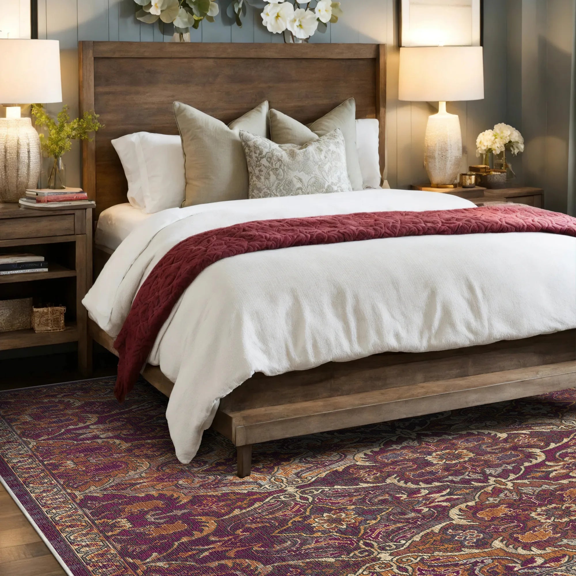 Amara Plum Arabesque Washable Rug