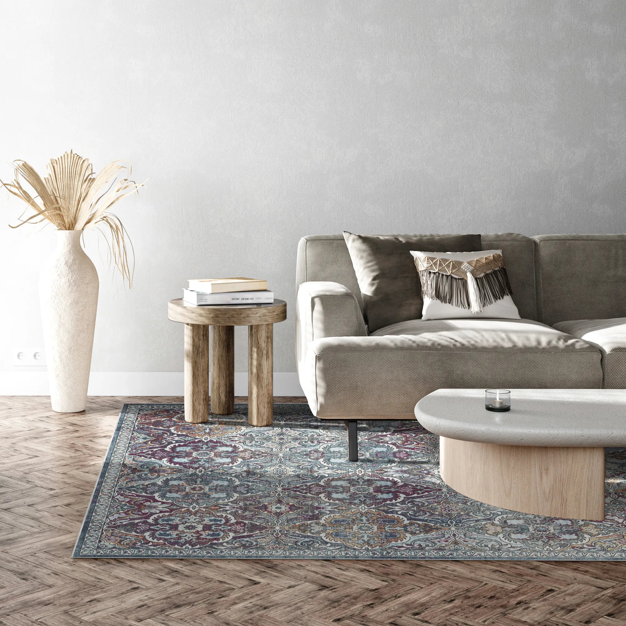 Celeste Slate Arabesque Washable Rug