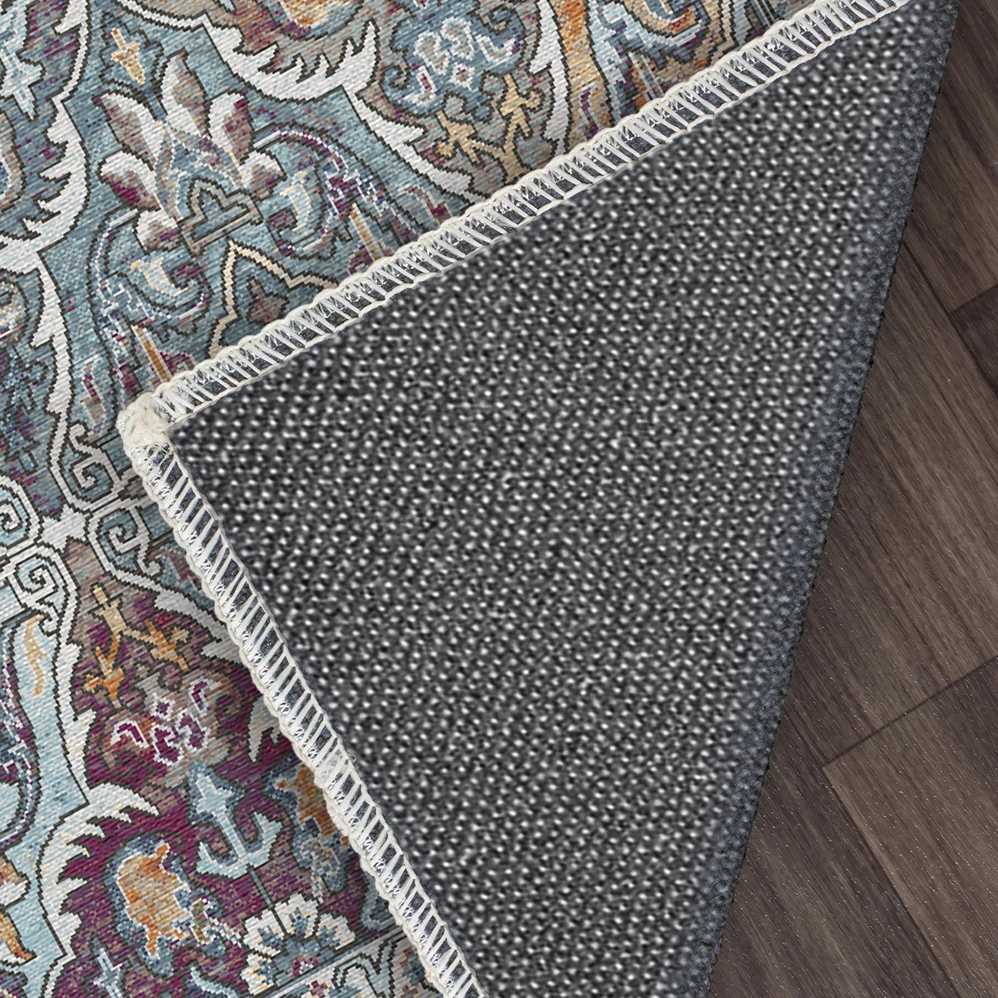 Celeste Slate Arabesque Washable Rug