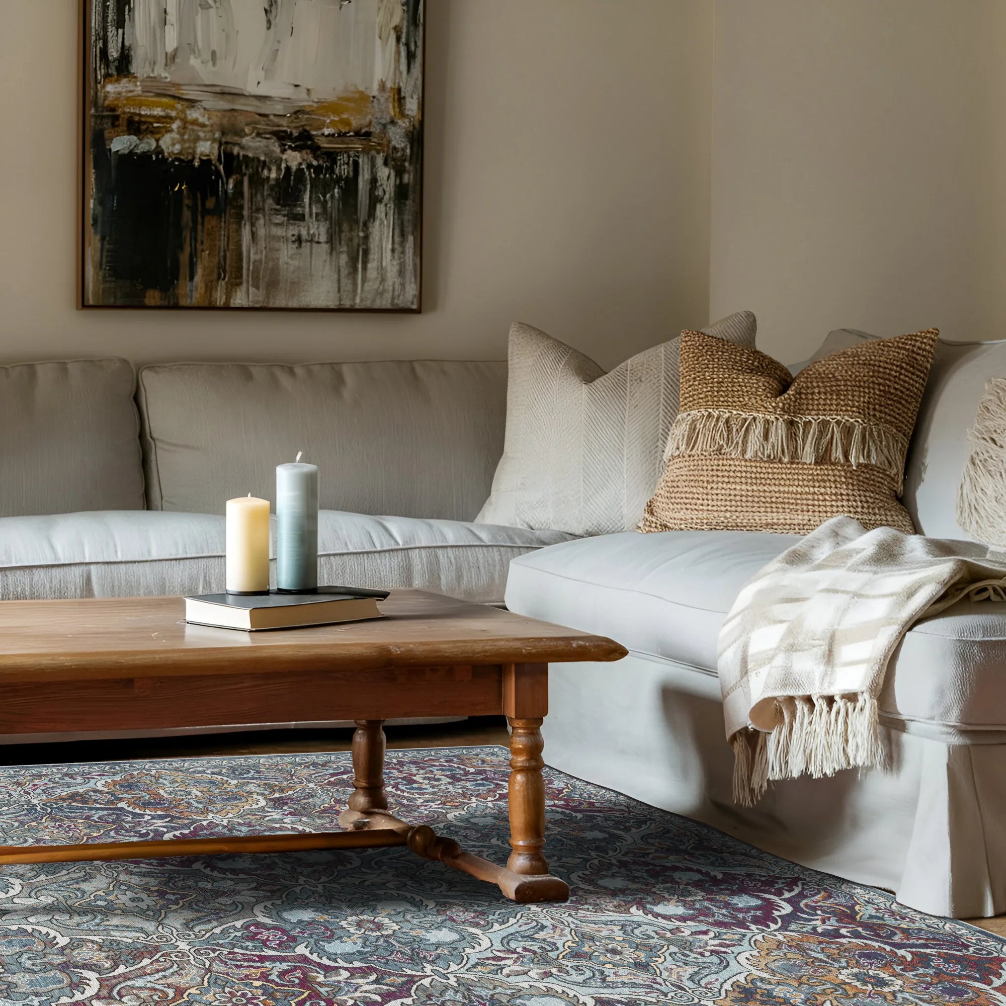 Celeste Slate Arabesque Washable Rug