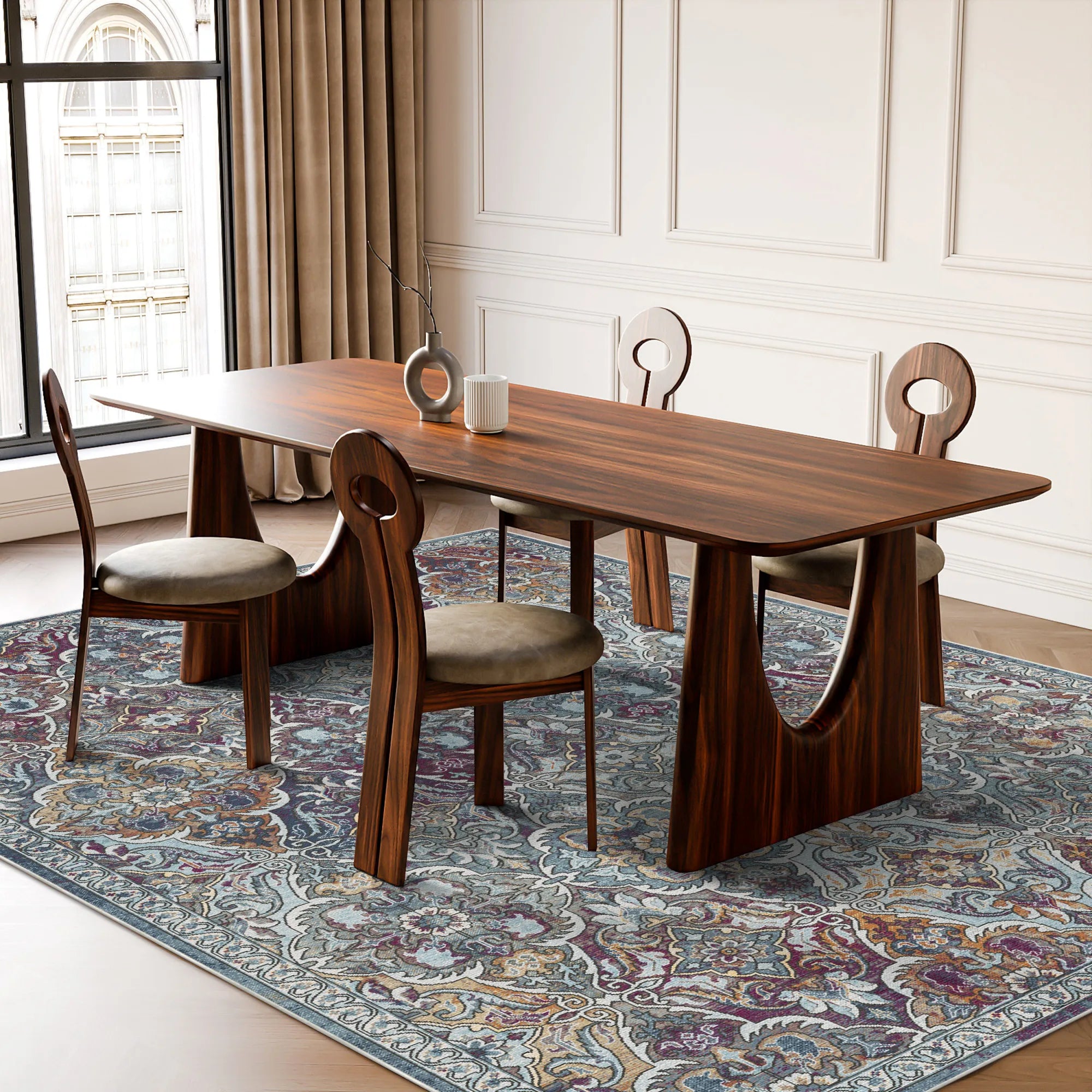 Celeste Slate Arabesque Washable Rug