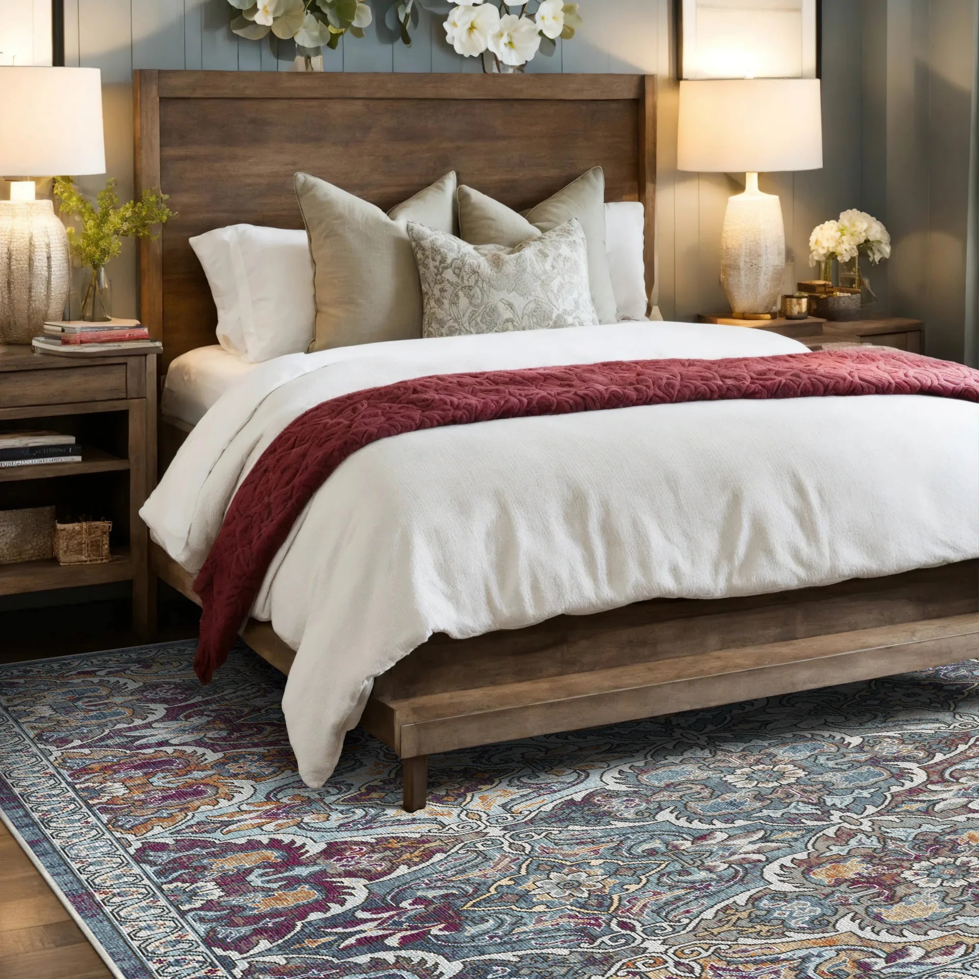 Celeste Slate Arabesque Washable Rug