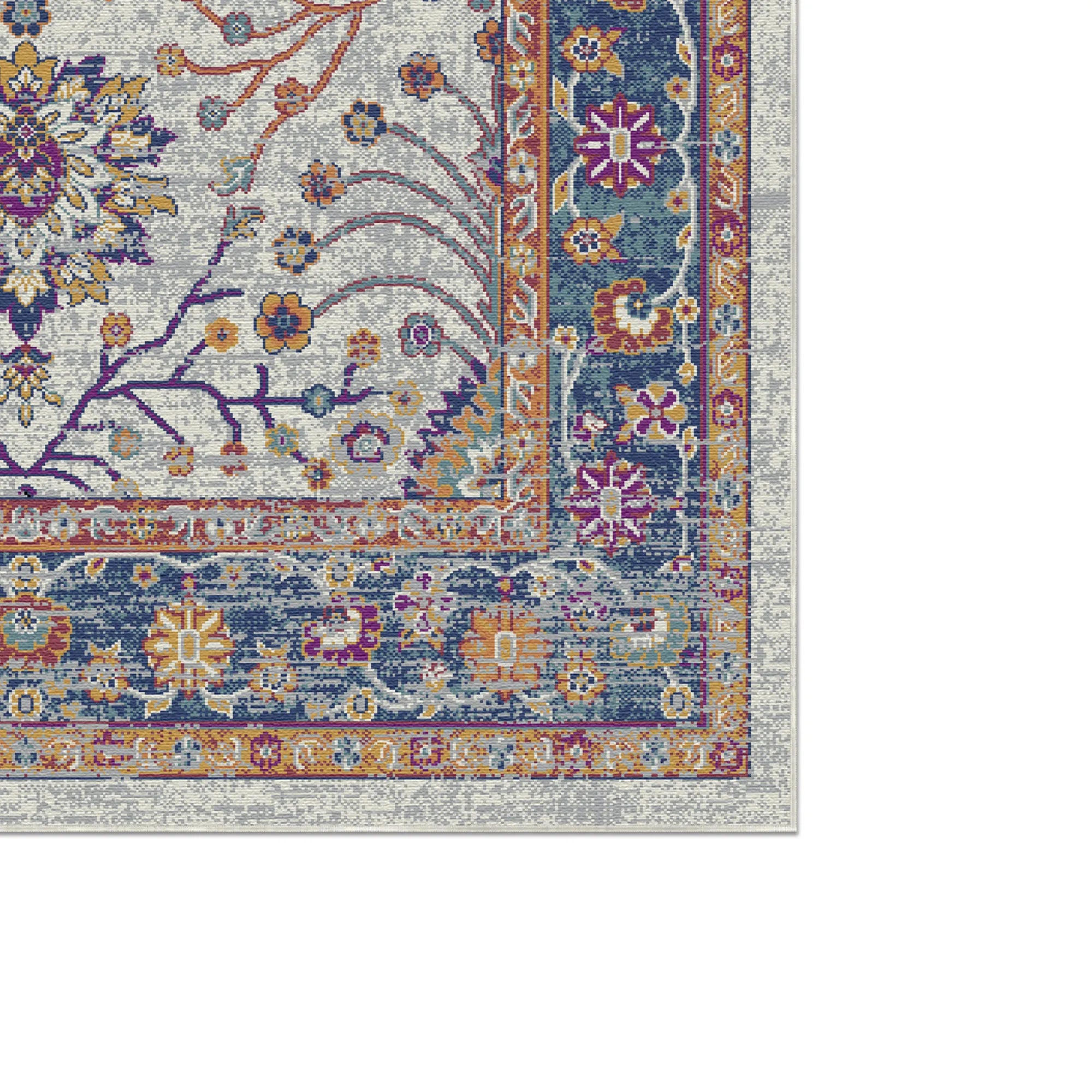 Elara Navy Gray Floral Rug