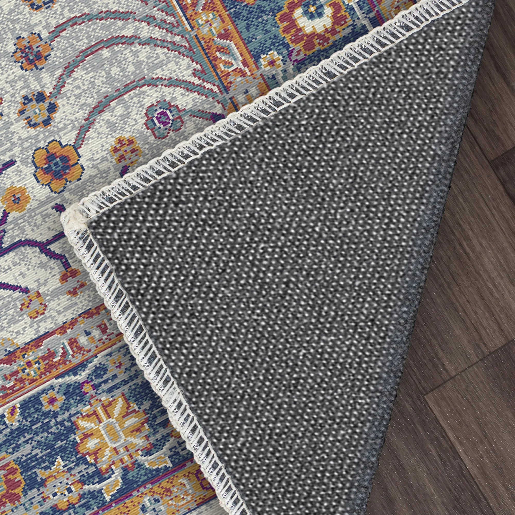 Elara Navy Gray Floral Rug