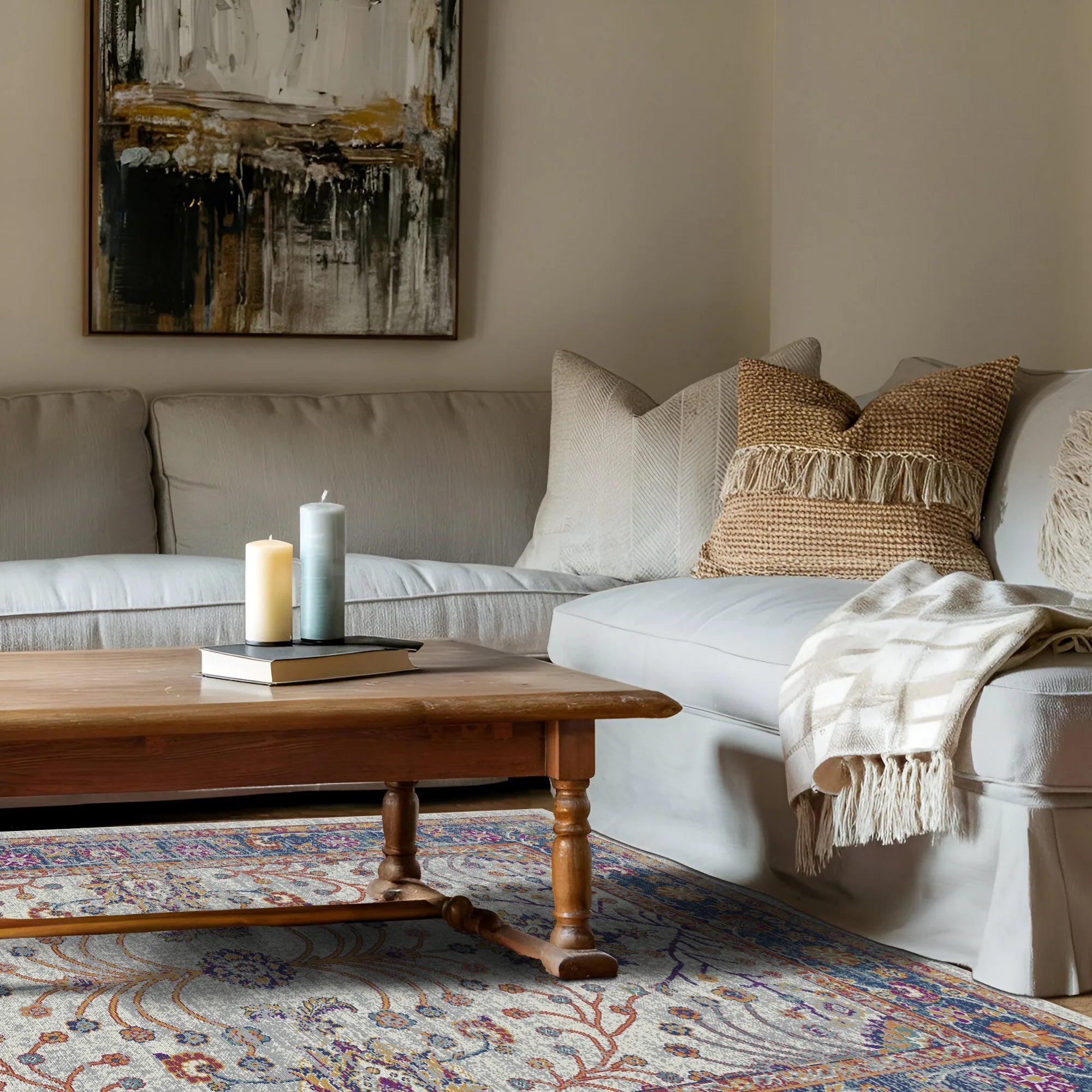 Elara Navy Gray Floral Rug