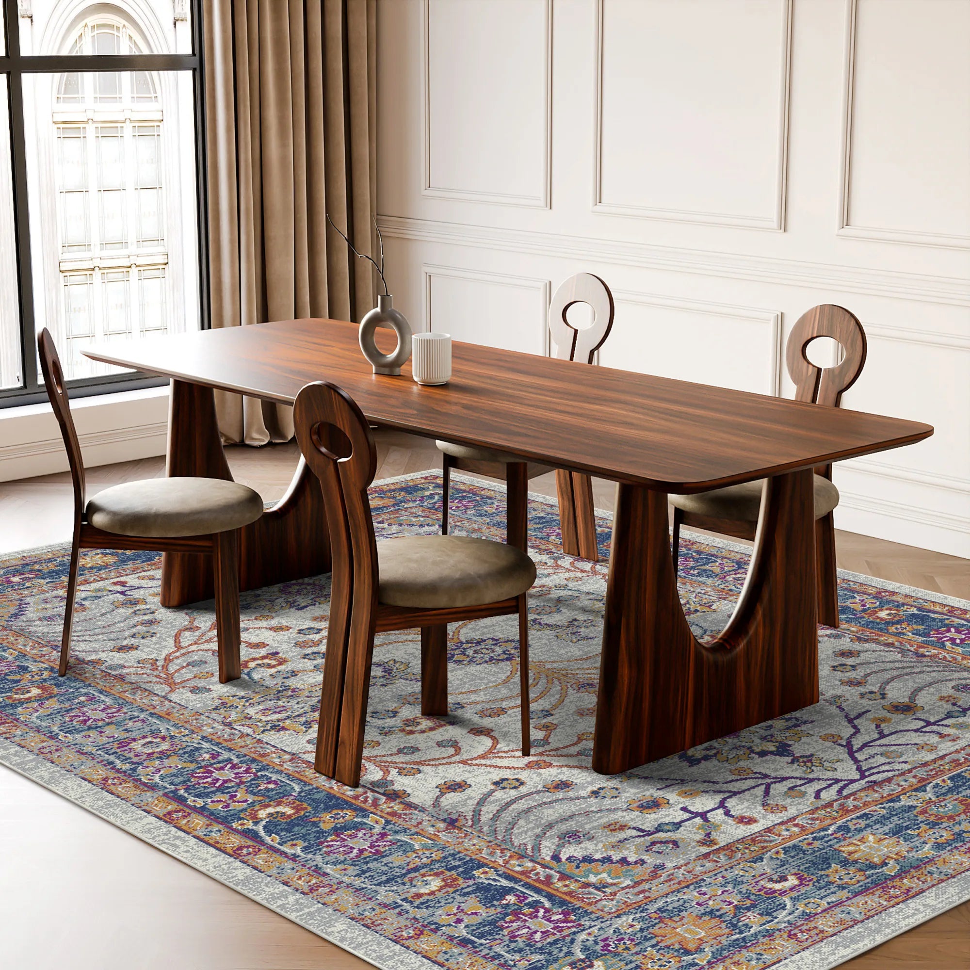 Elara Navy Gray Floral Rug