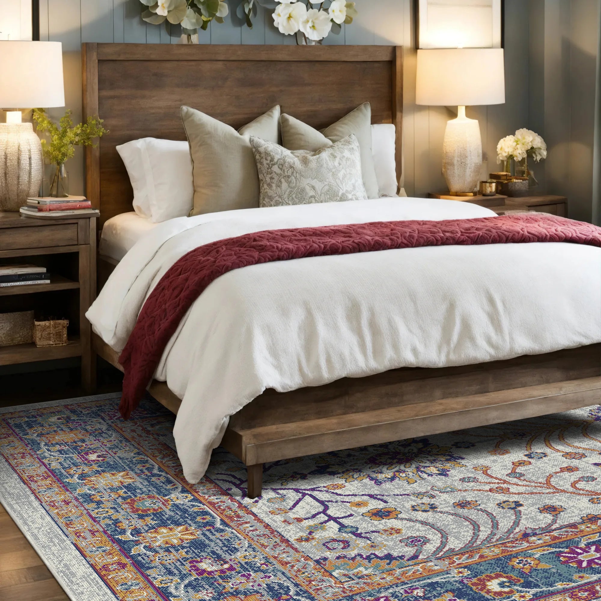 Elara Navy Gray Floral Rug