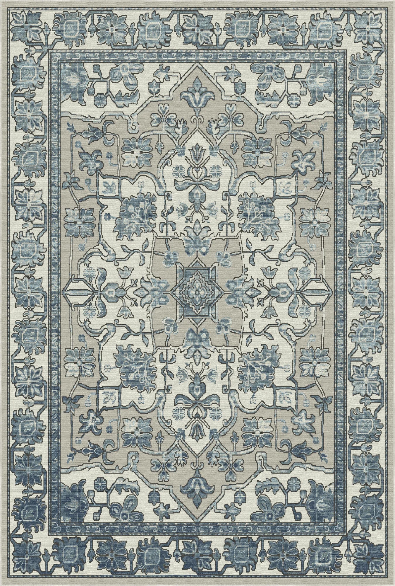 Aria Blue Gray Floral Rug