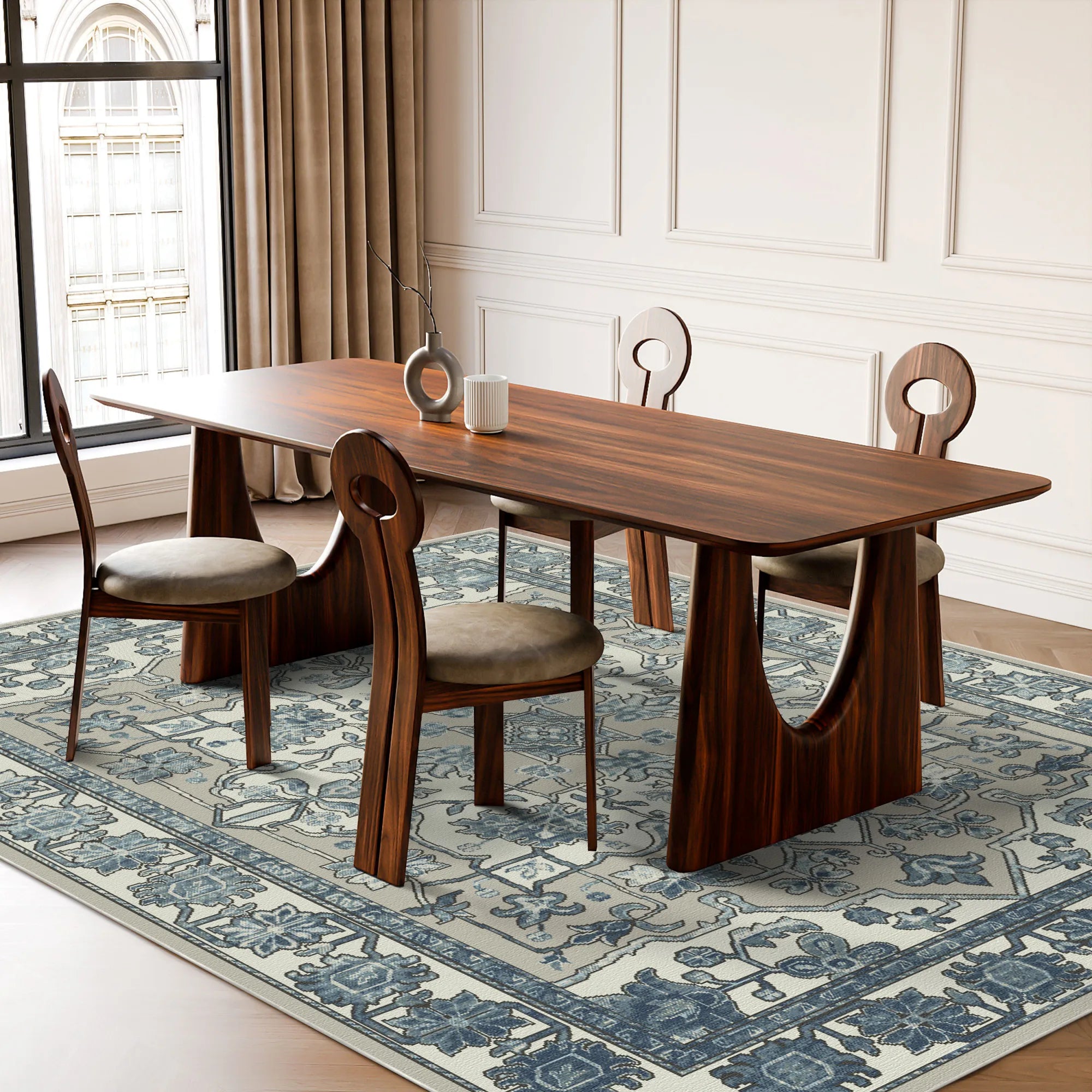 Aria Blue Gray Floral Rug