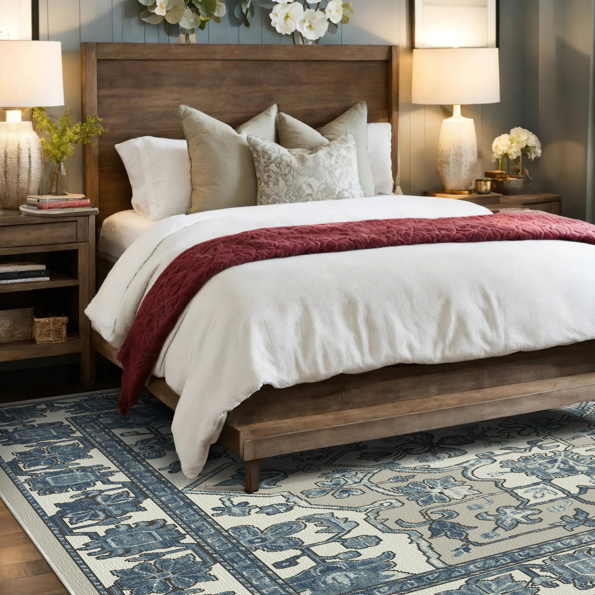 Aria Blue Gray Floral Rug