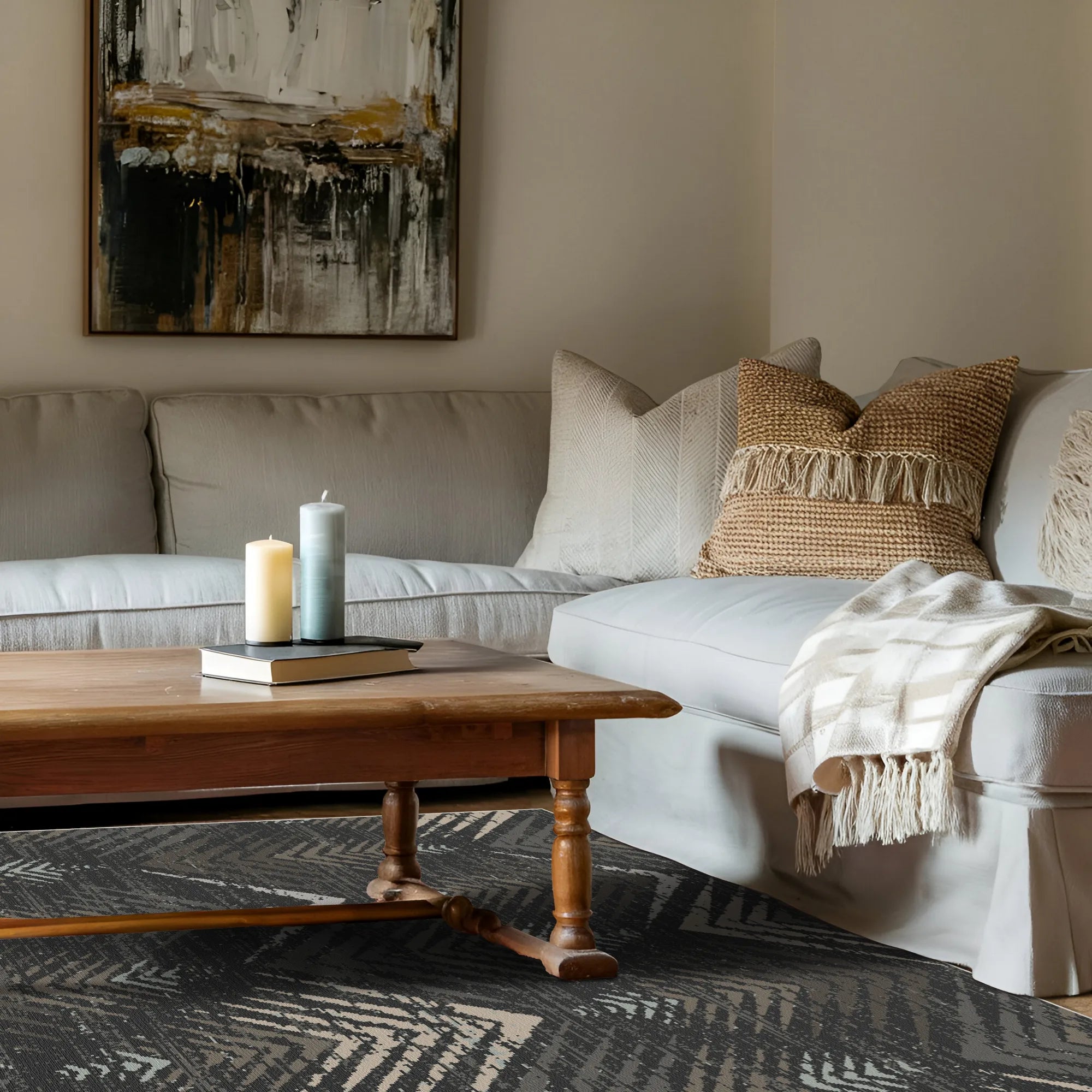 Obsidian Ridge Abstract Washable Rug