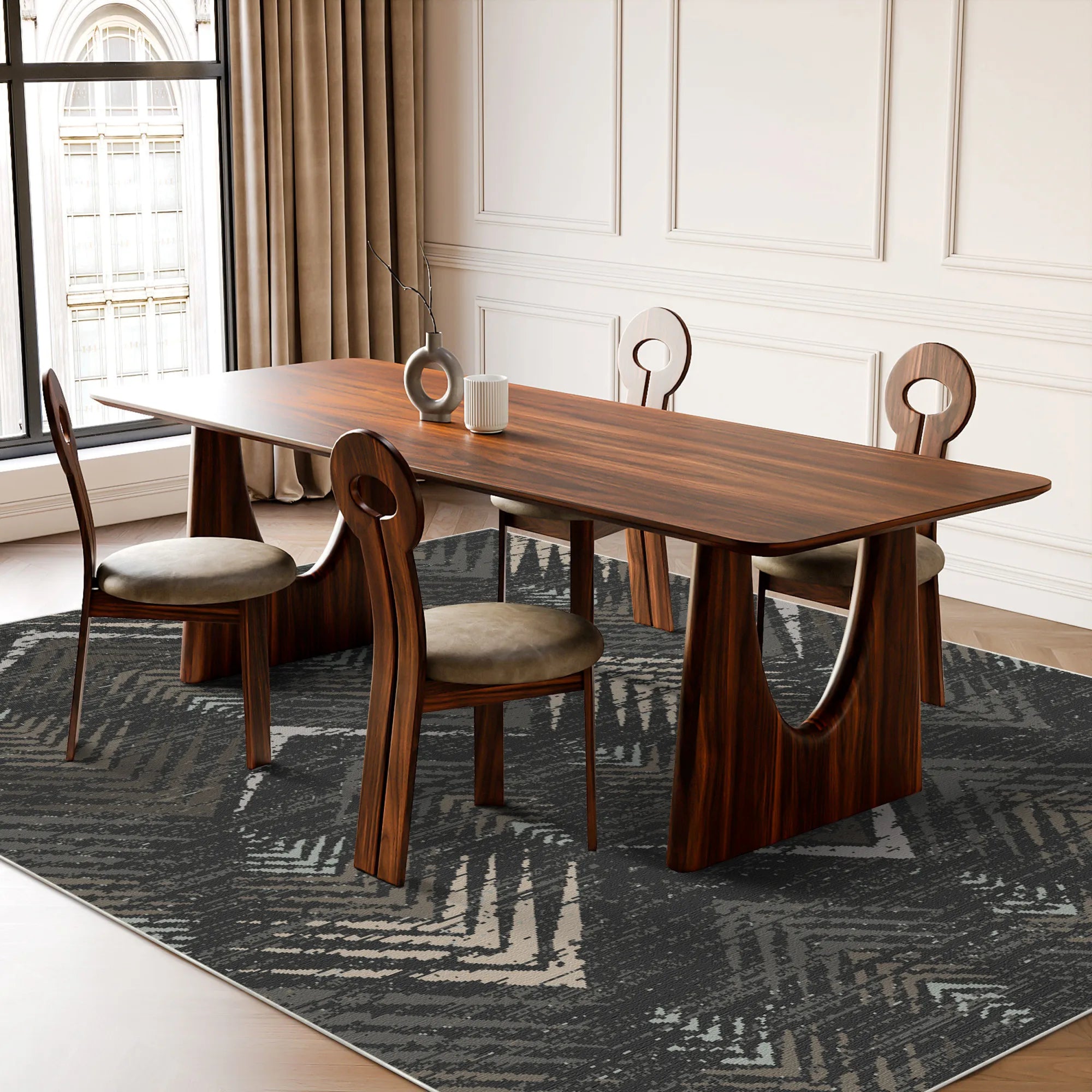 Obsidian Ridge Abstract Washable Rug