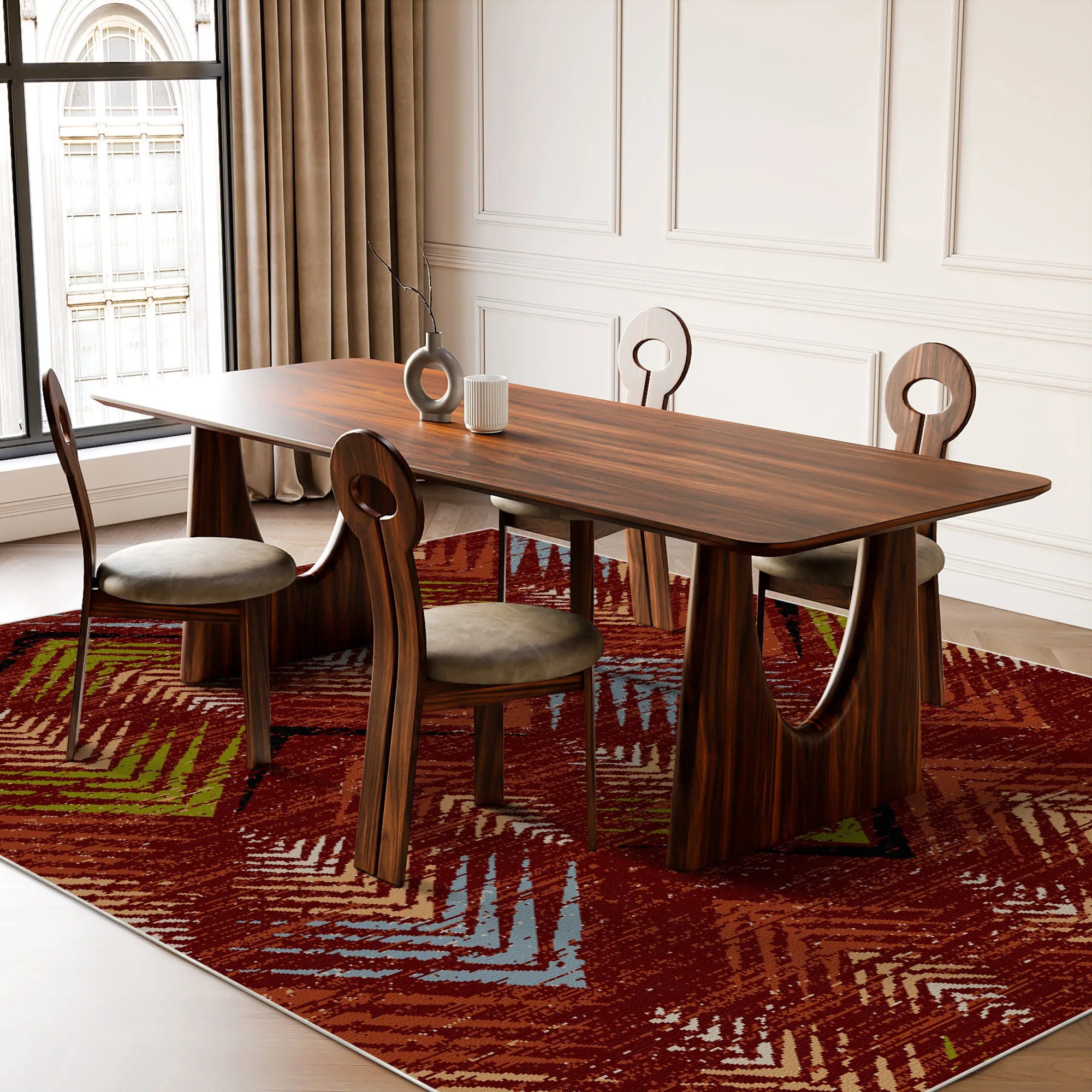 Scarlet Valley Abstract Washable Rug