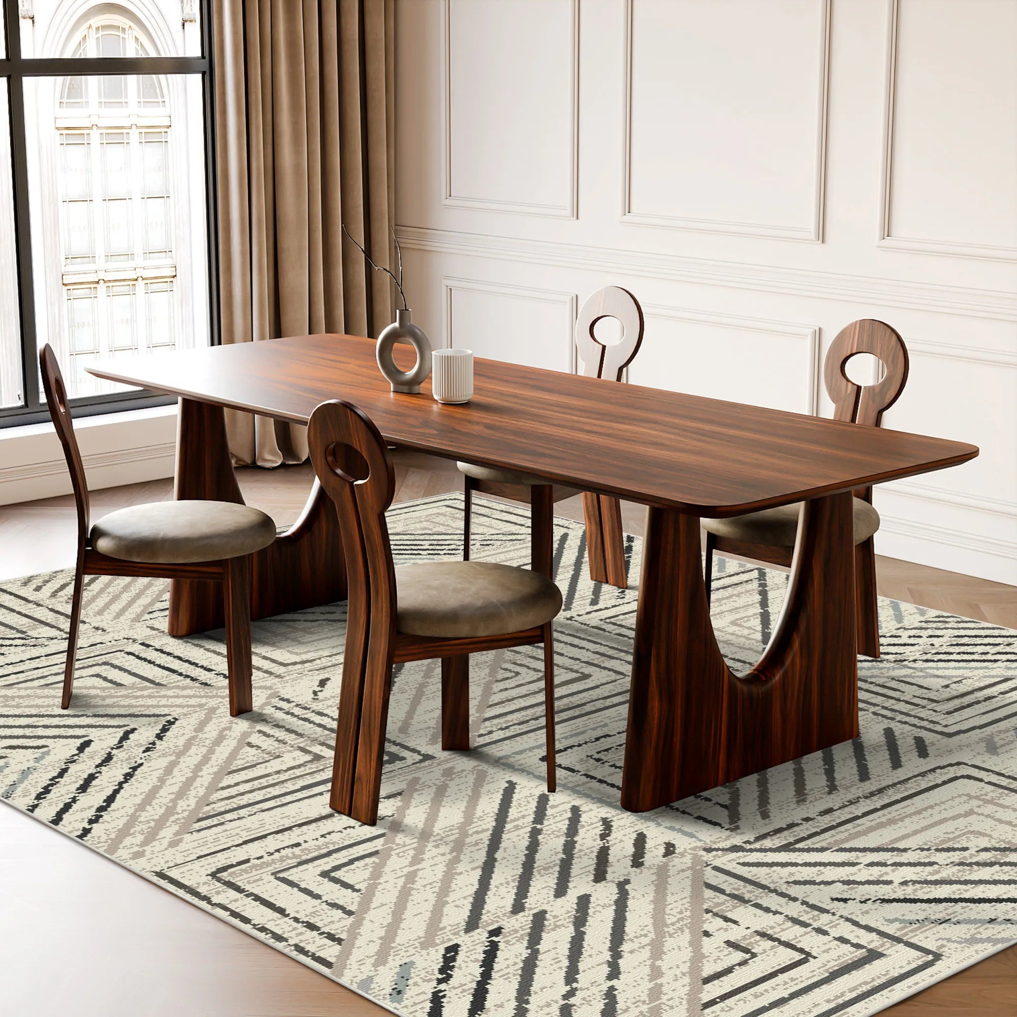 Stone Maze Geometric Washable Rug