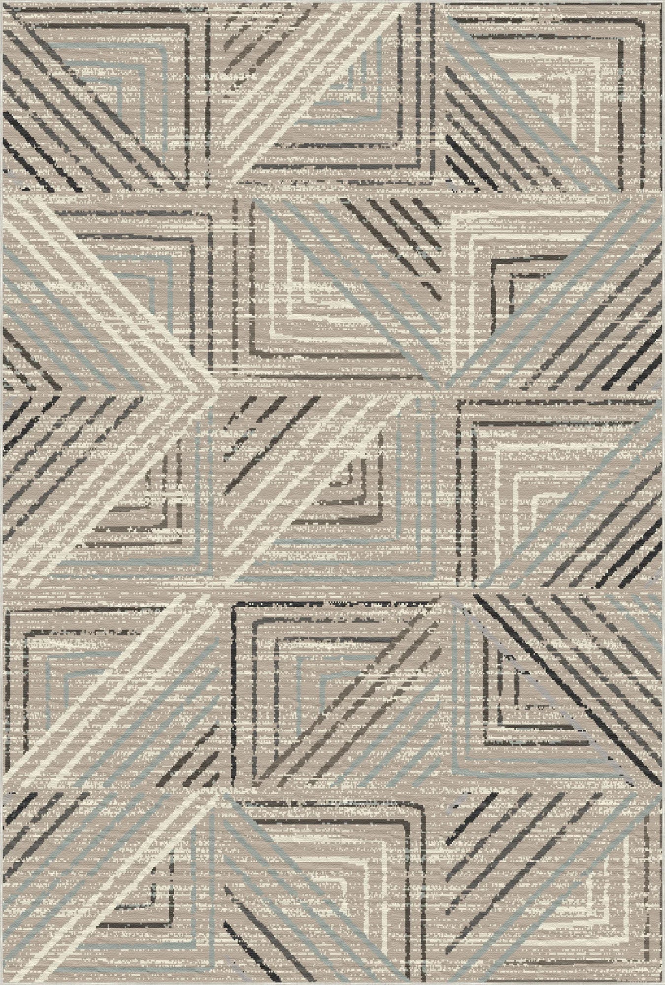 Taupe Labyrinth Geometric Washable Rug