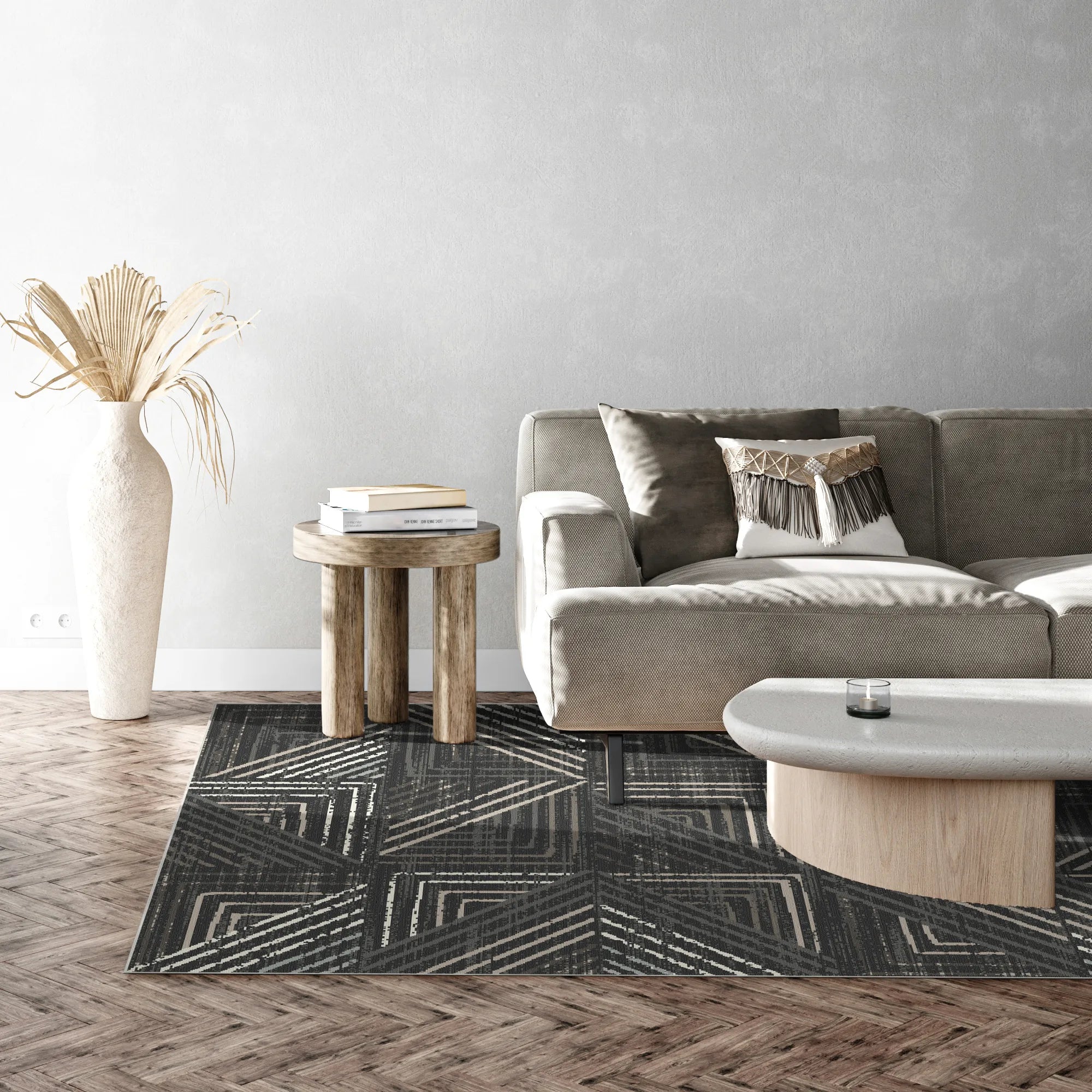 Graphite Grid Urban Washable Rug