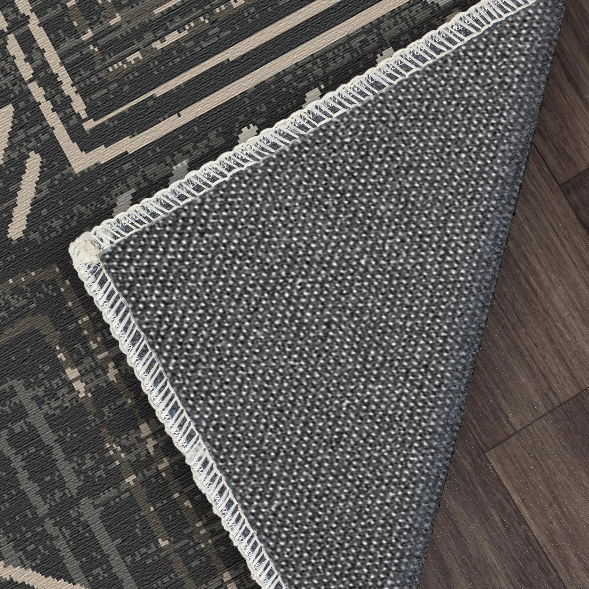 Graphite Grid Urban Washable Rug