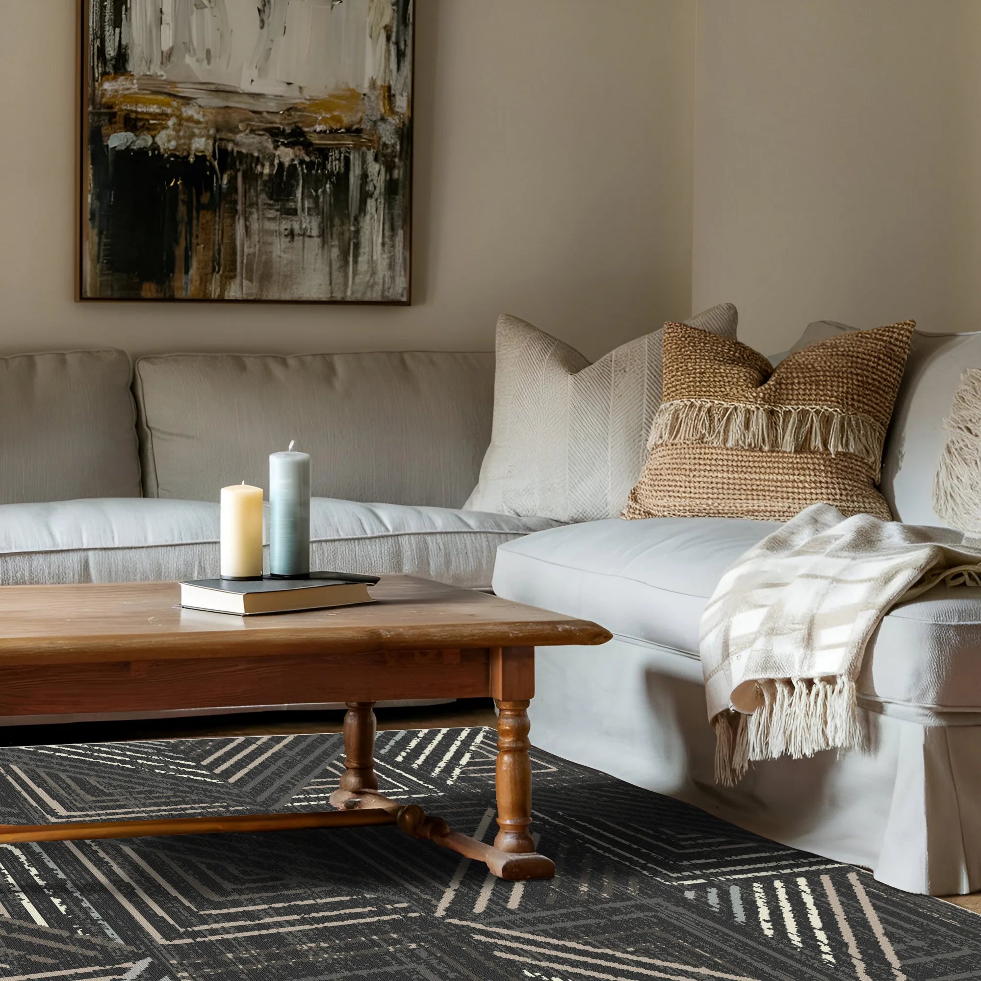 Graphite Grid Urban Washable Rug