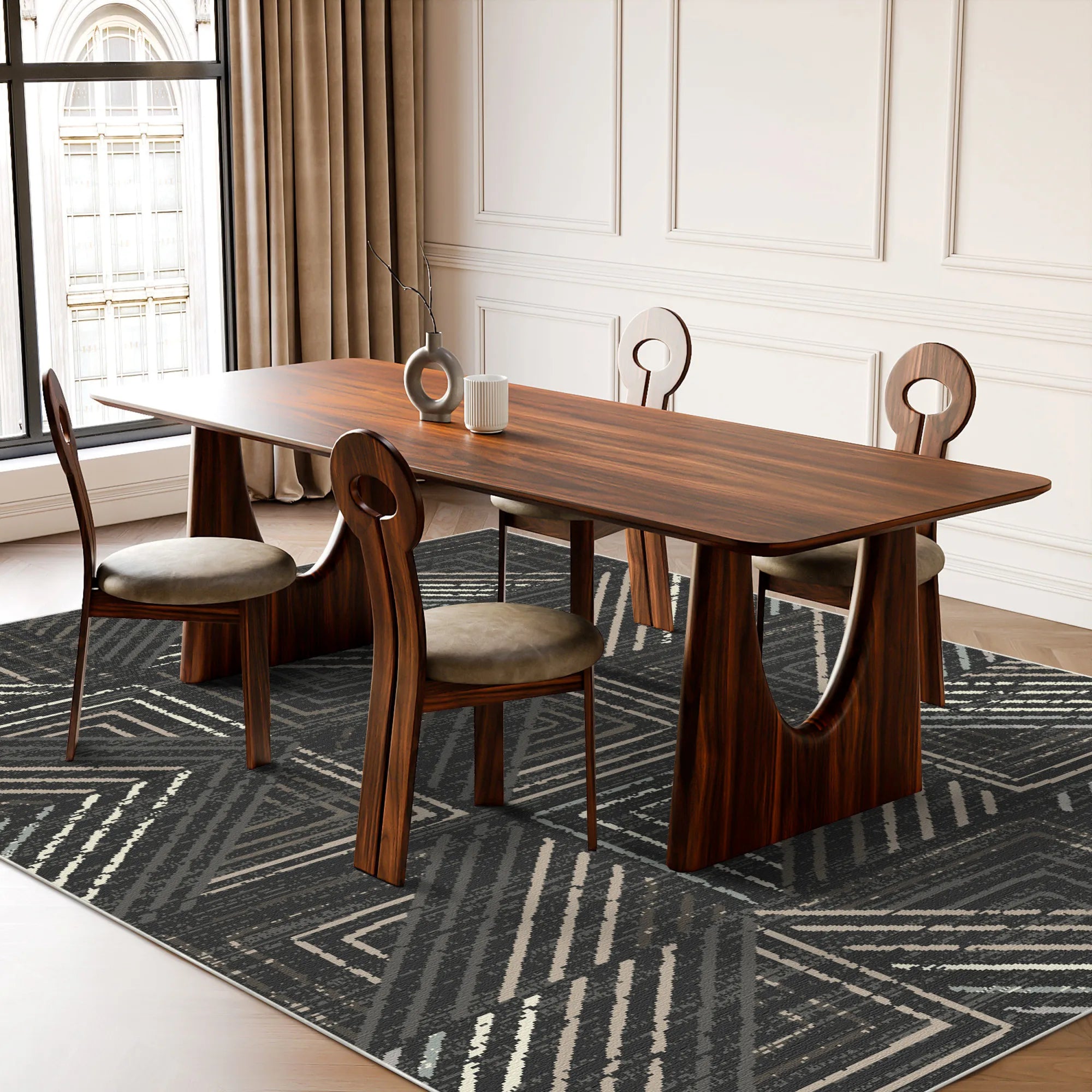 Graphite Grid Urban Washable Rug