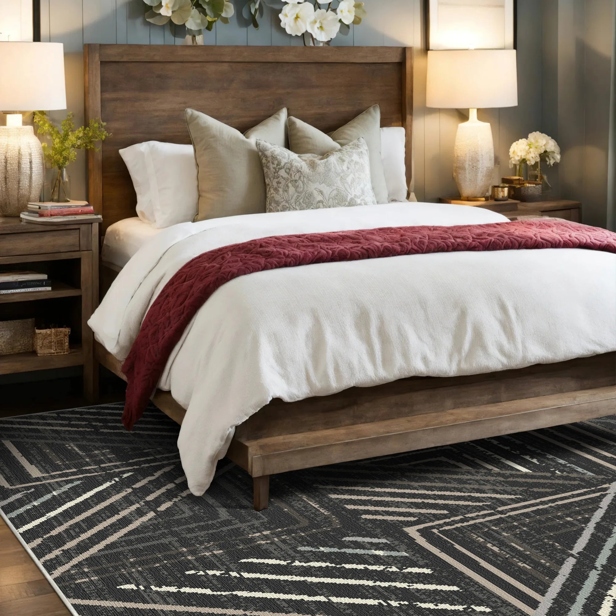 Graphite Grid Urban Washable Rug