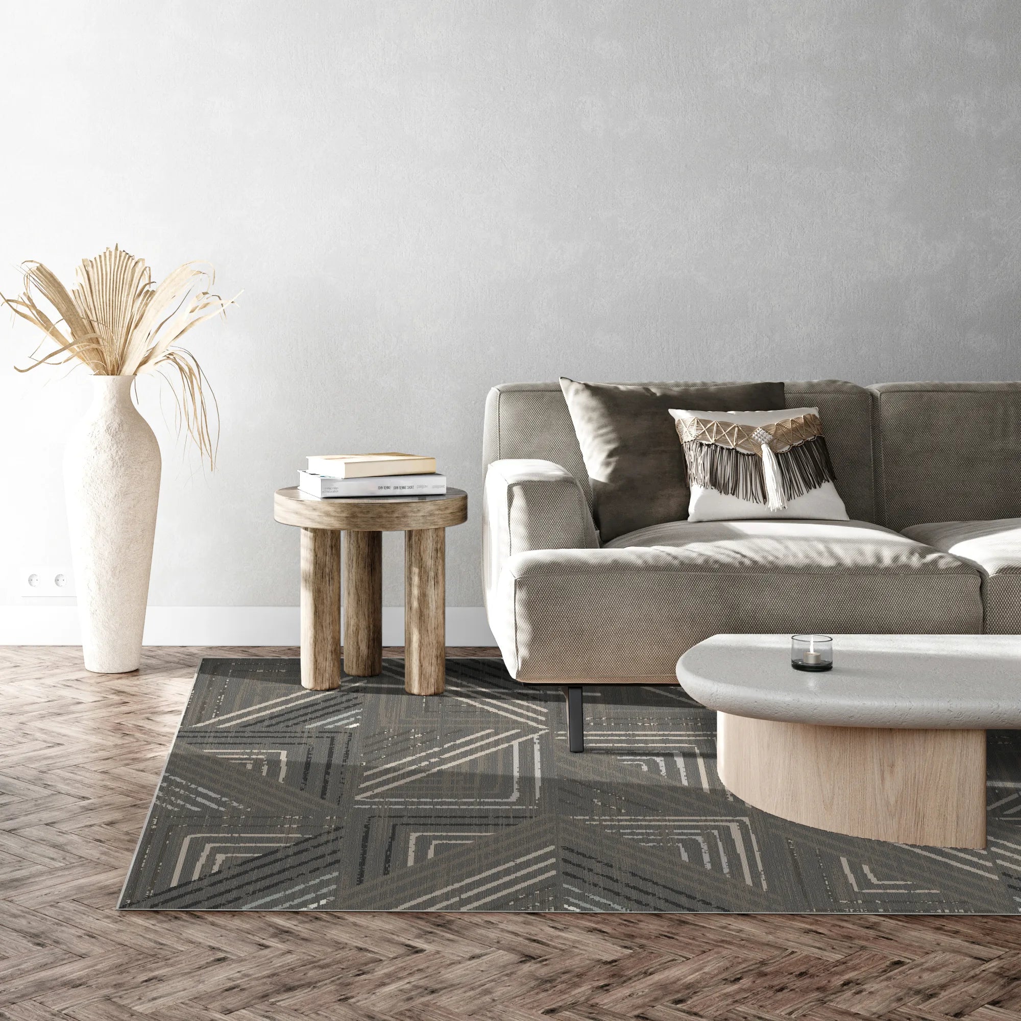 Slate Metro Geometric Washable Rug