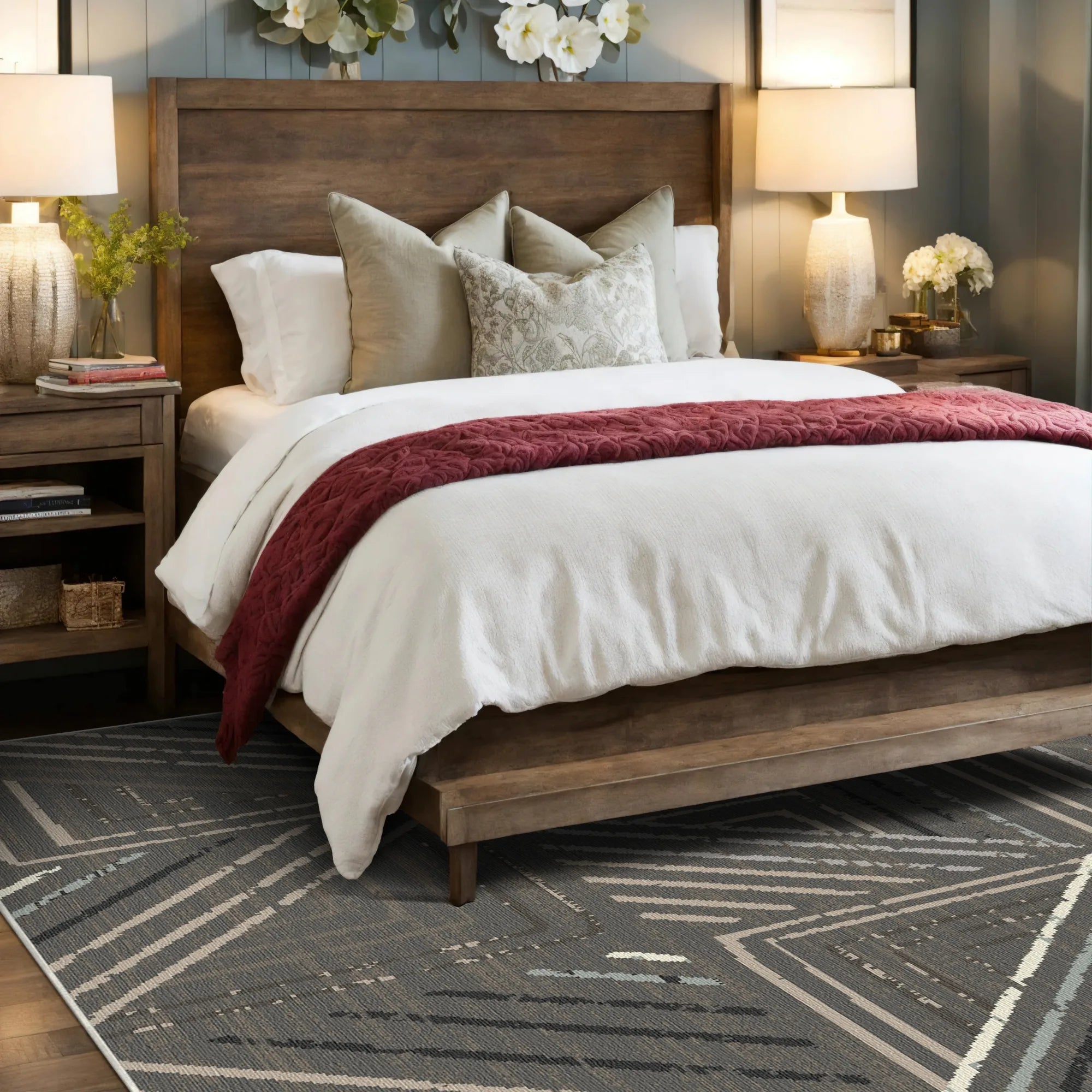 Slate Metro Geometric Washable Rug