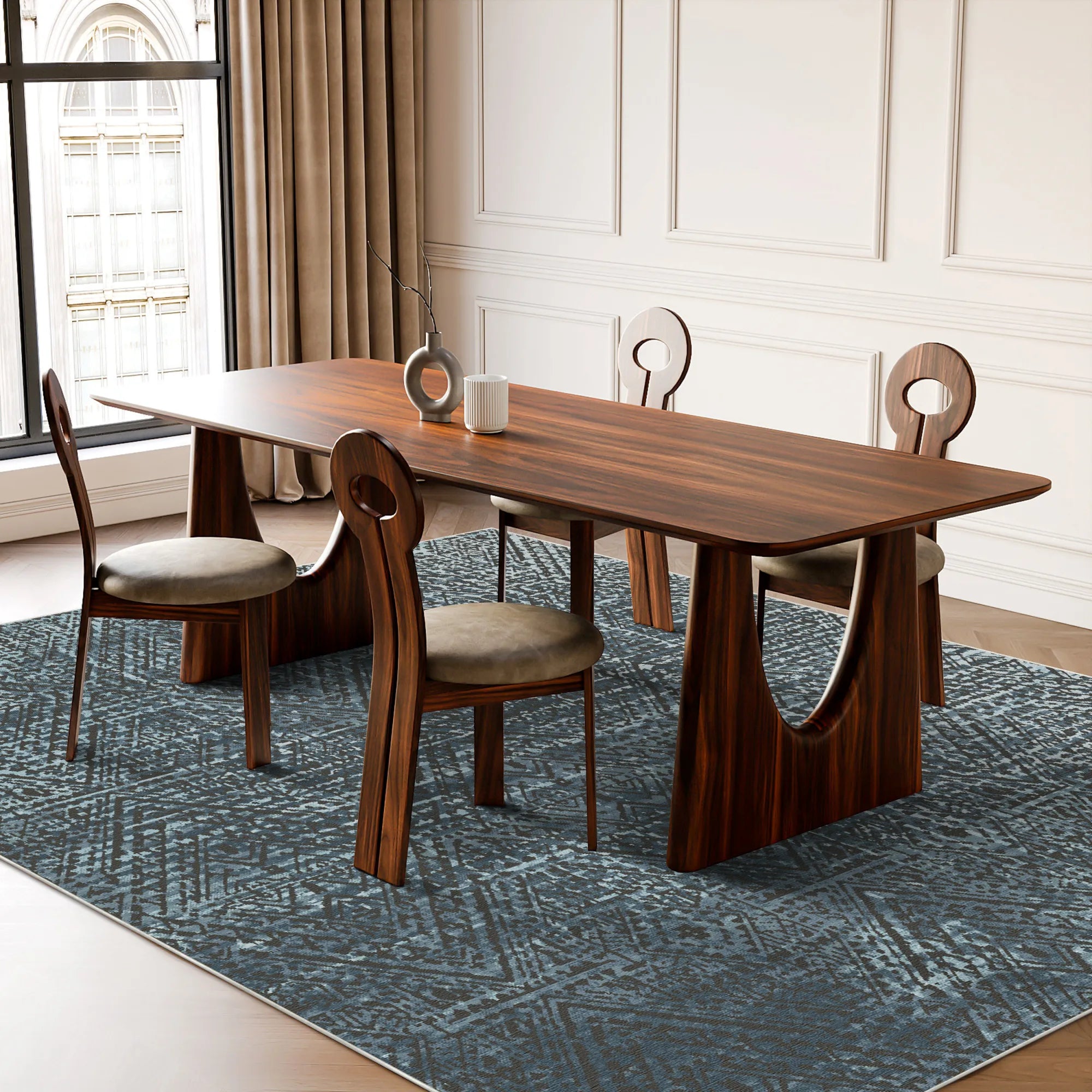 Cerulean Shadow Lattice Rug