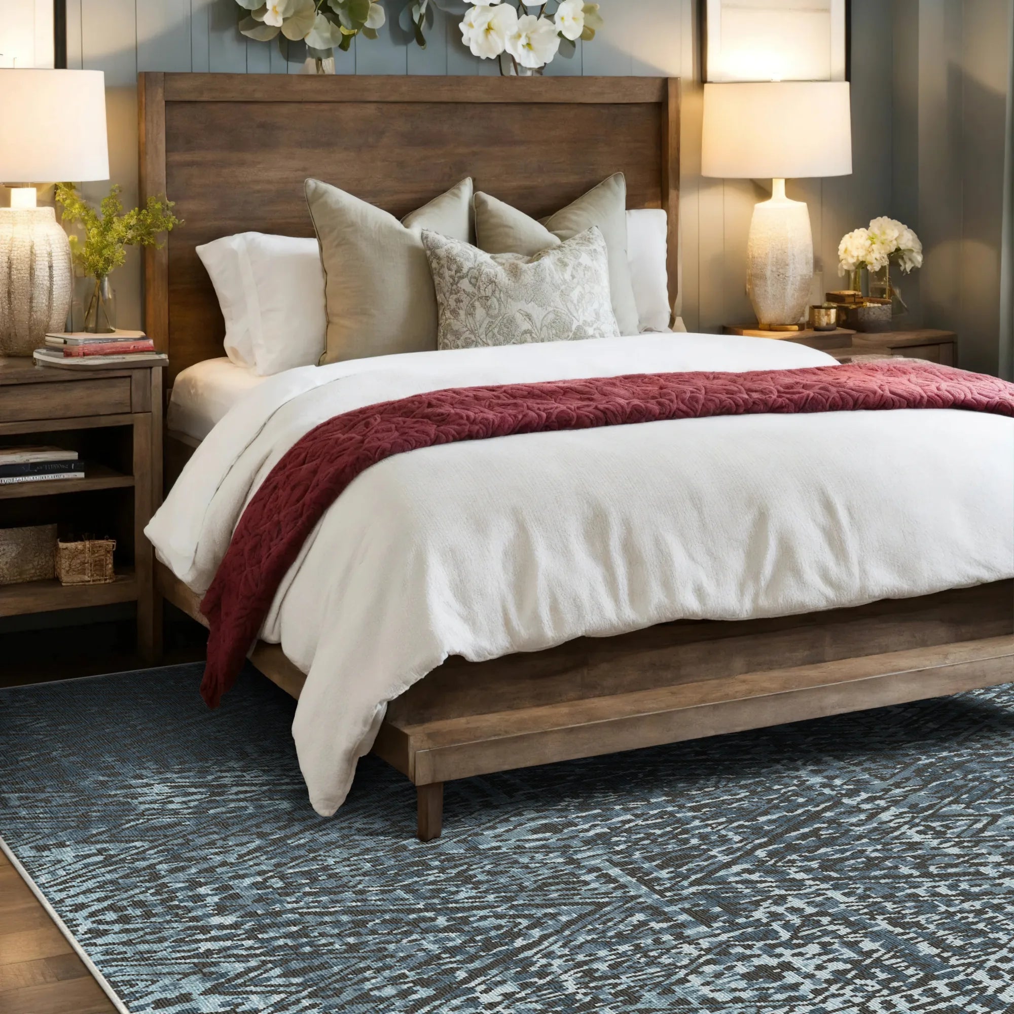 Cerulean Shadow Lattice Rug