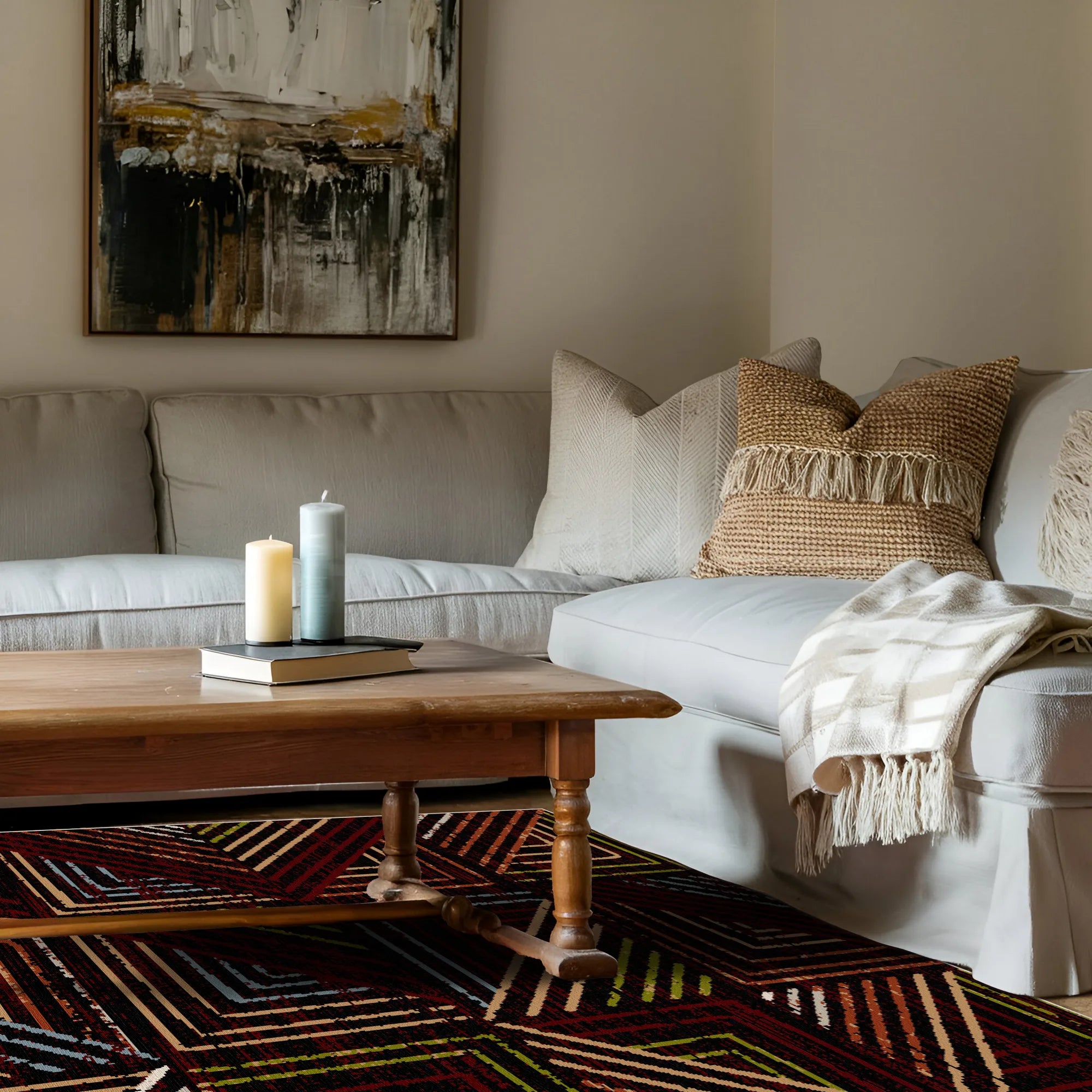 Midnight Canyon Geometric Washable Rug