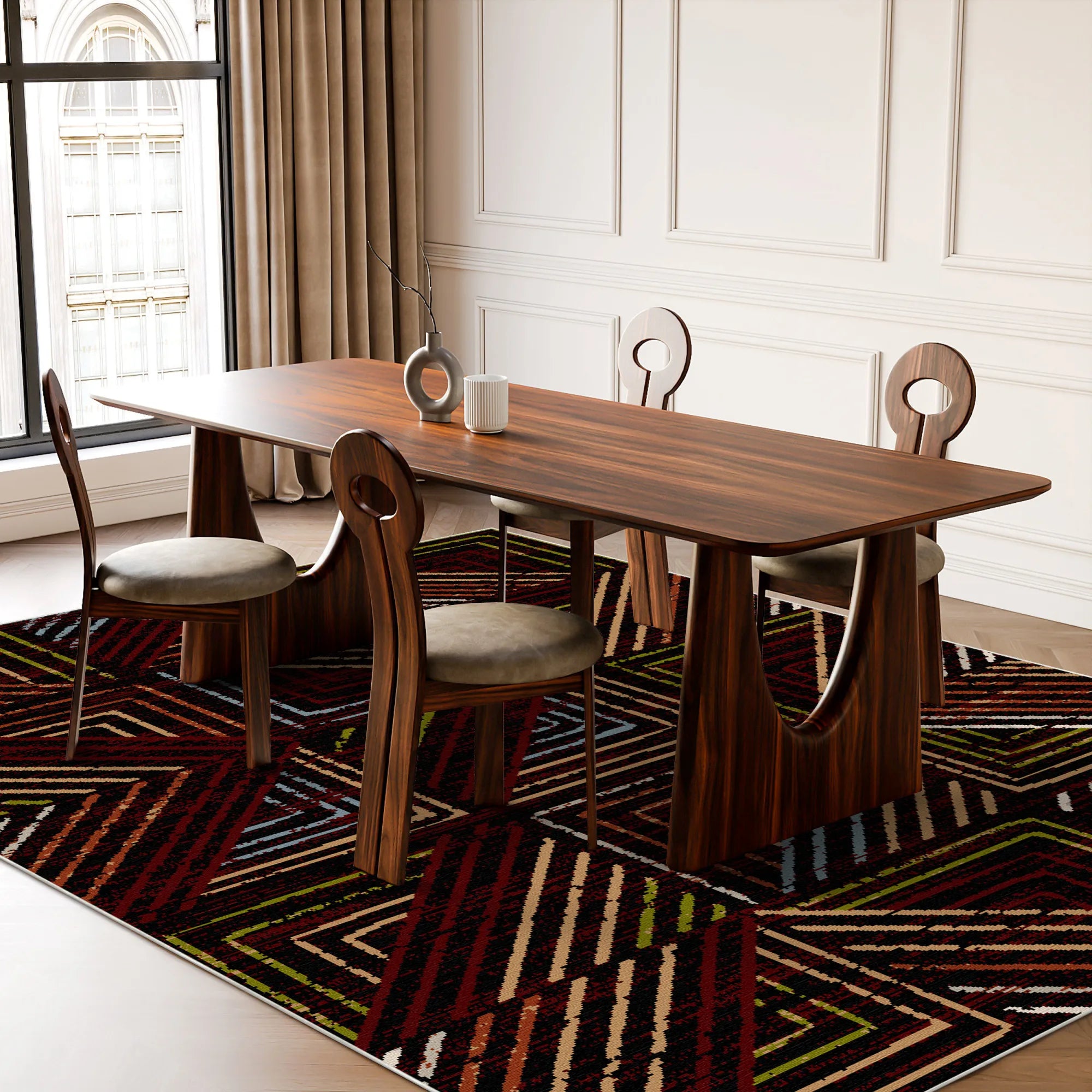 Midnight Canyon Geometric Washable Rug