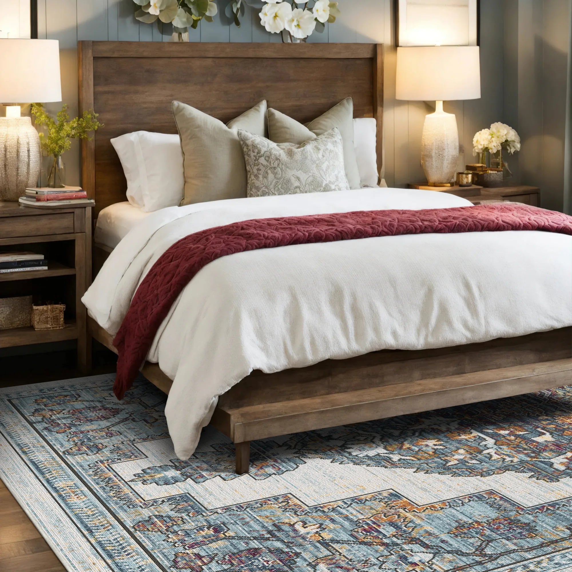 Gilded Indigo Stepped Medallion Rug