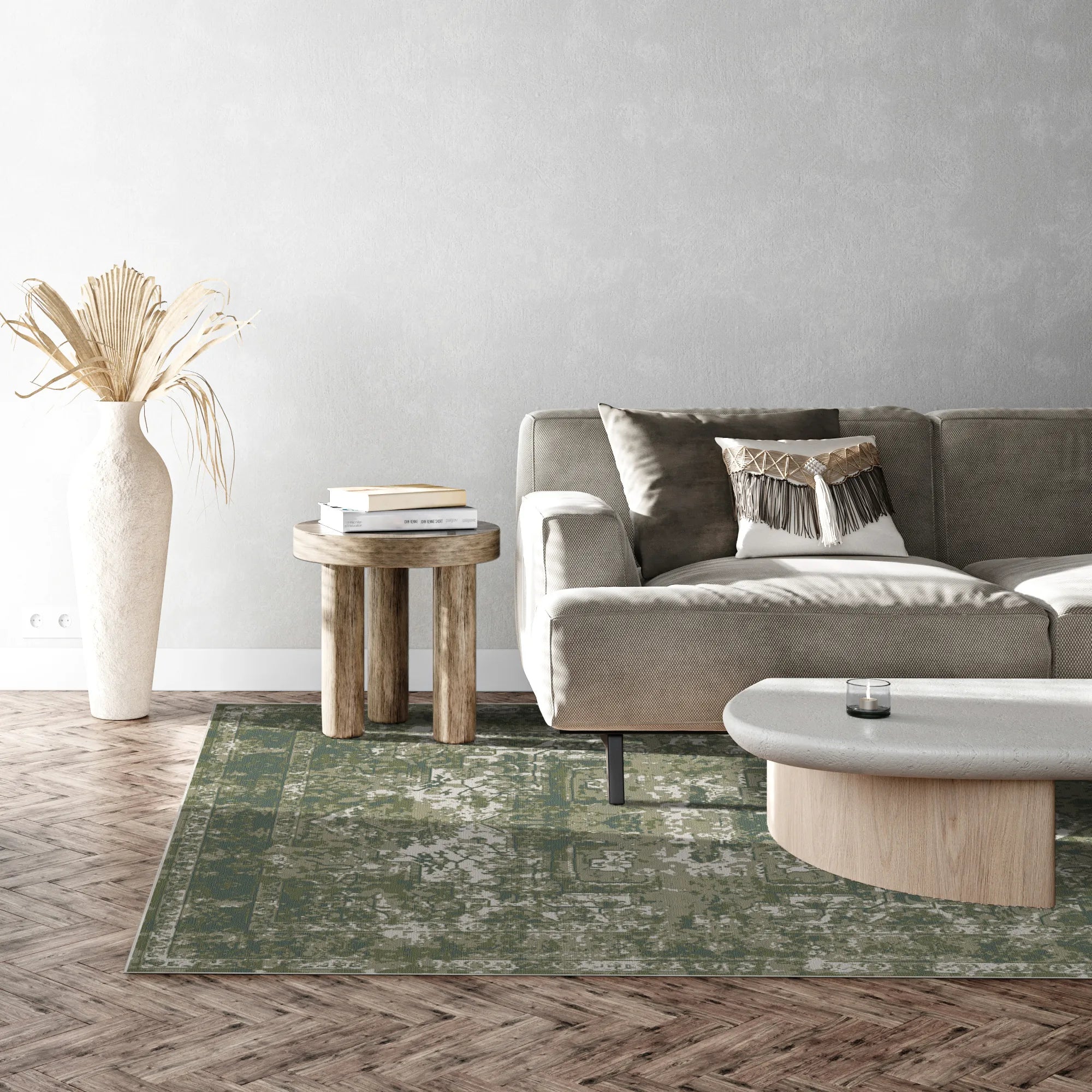 Verdant Mist Erased Medallion Rug