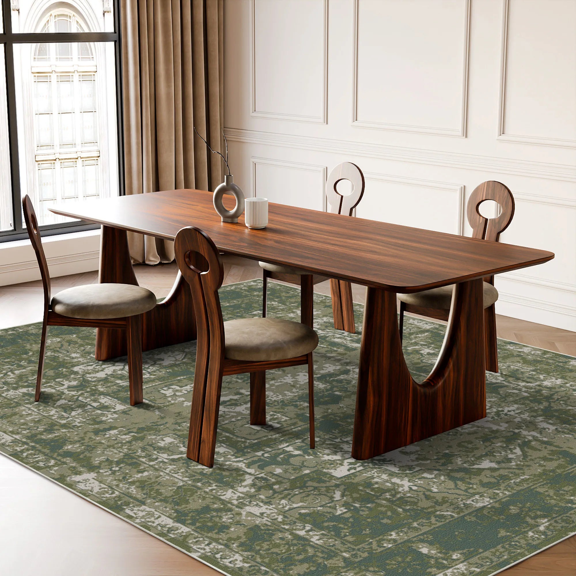 Verdant Mist Erased Medallion Rug