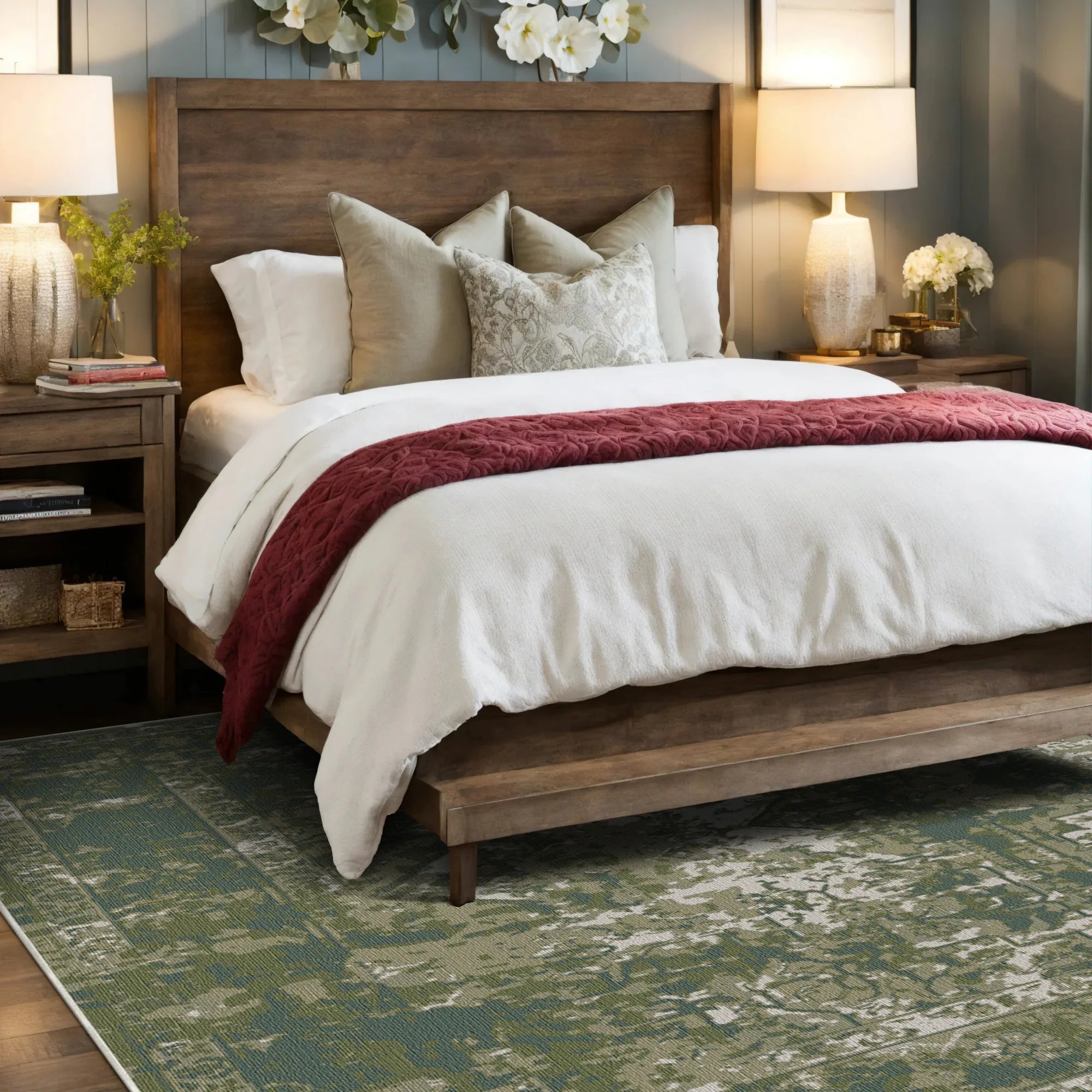 Verdant Mist Erased Medallion Rug