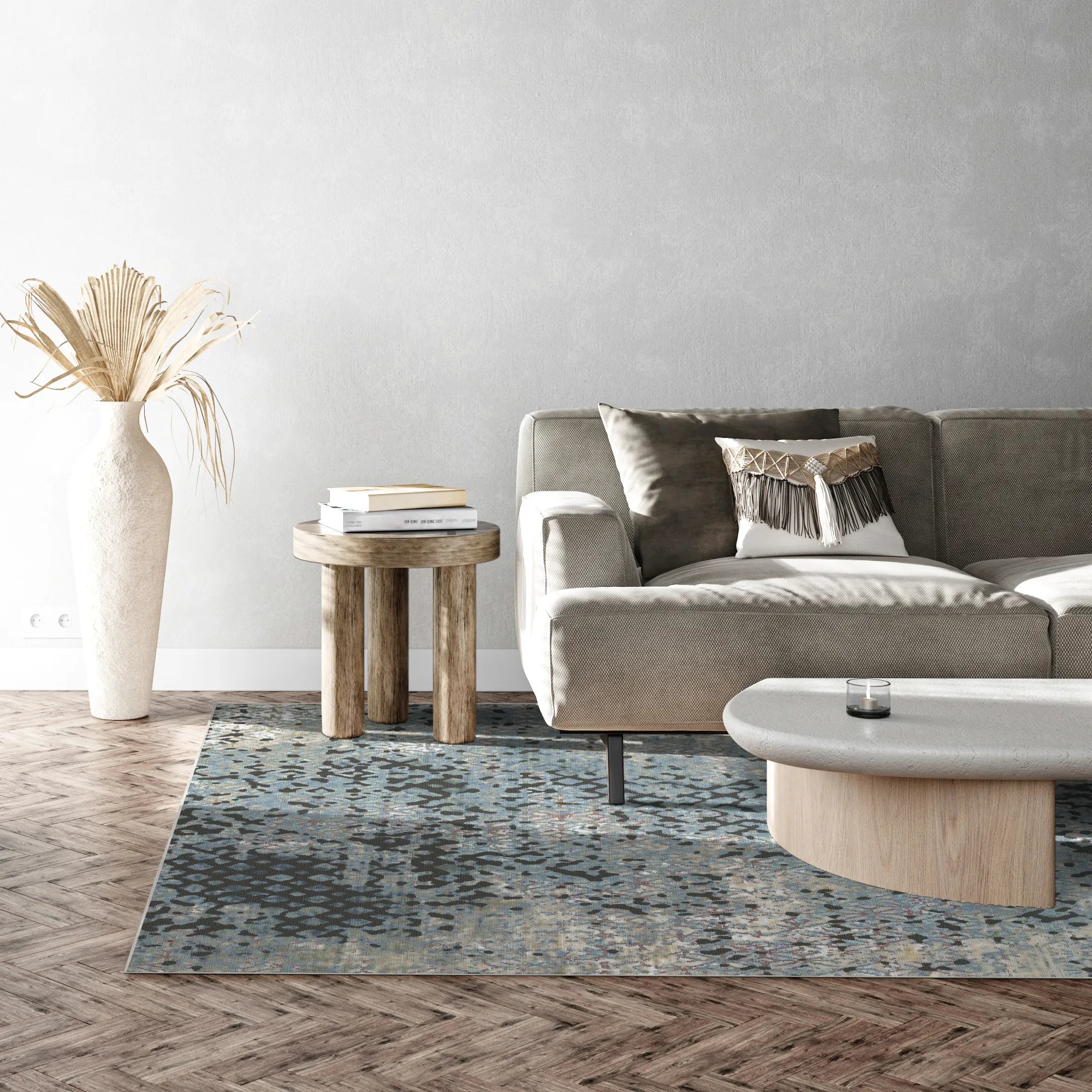 Vintage Blue Distressed Trellis Rug