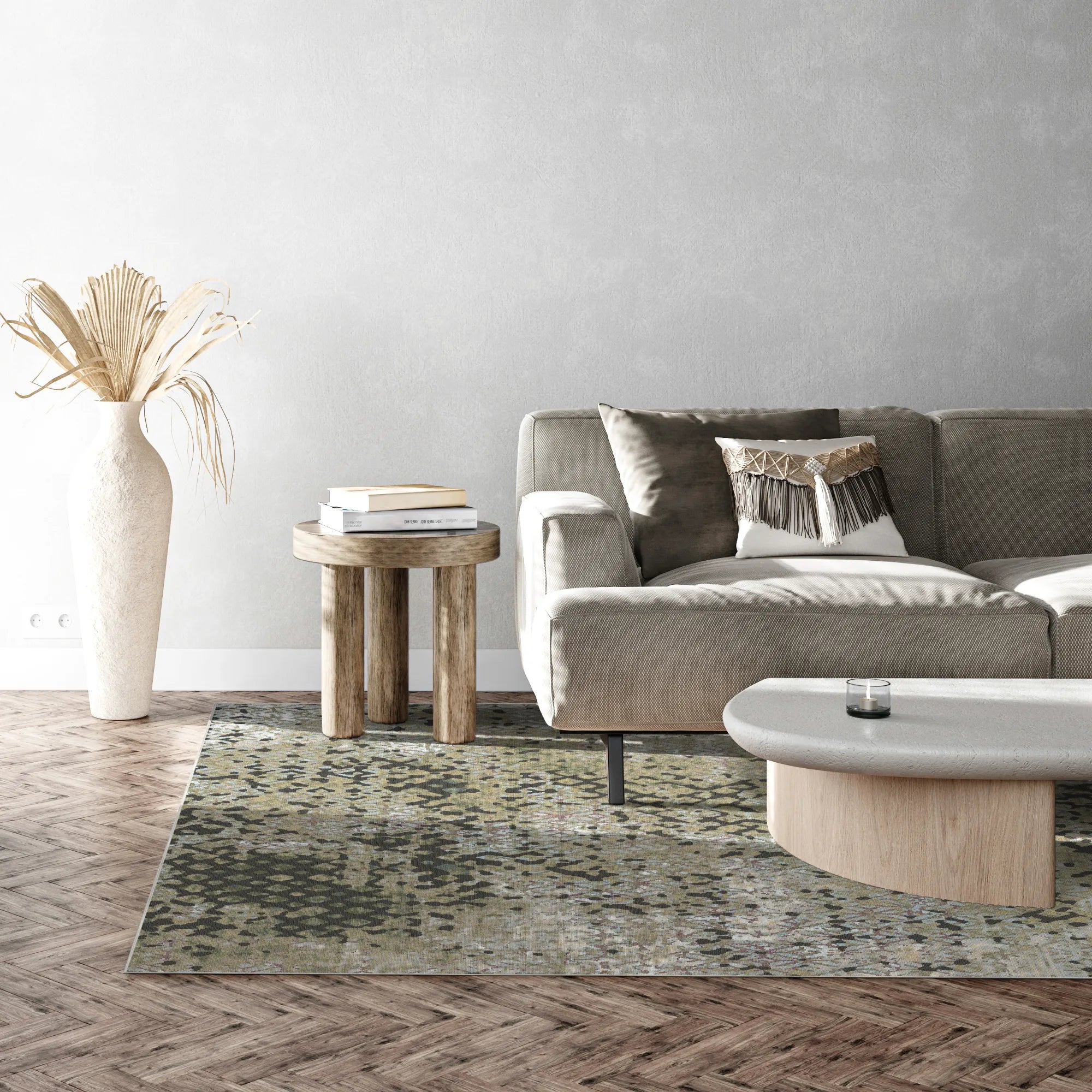 Rustic Olive Distressed Trellis Rug