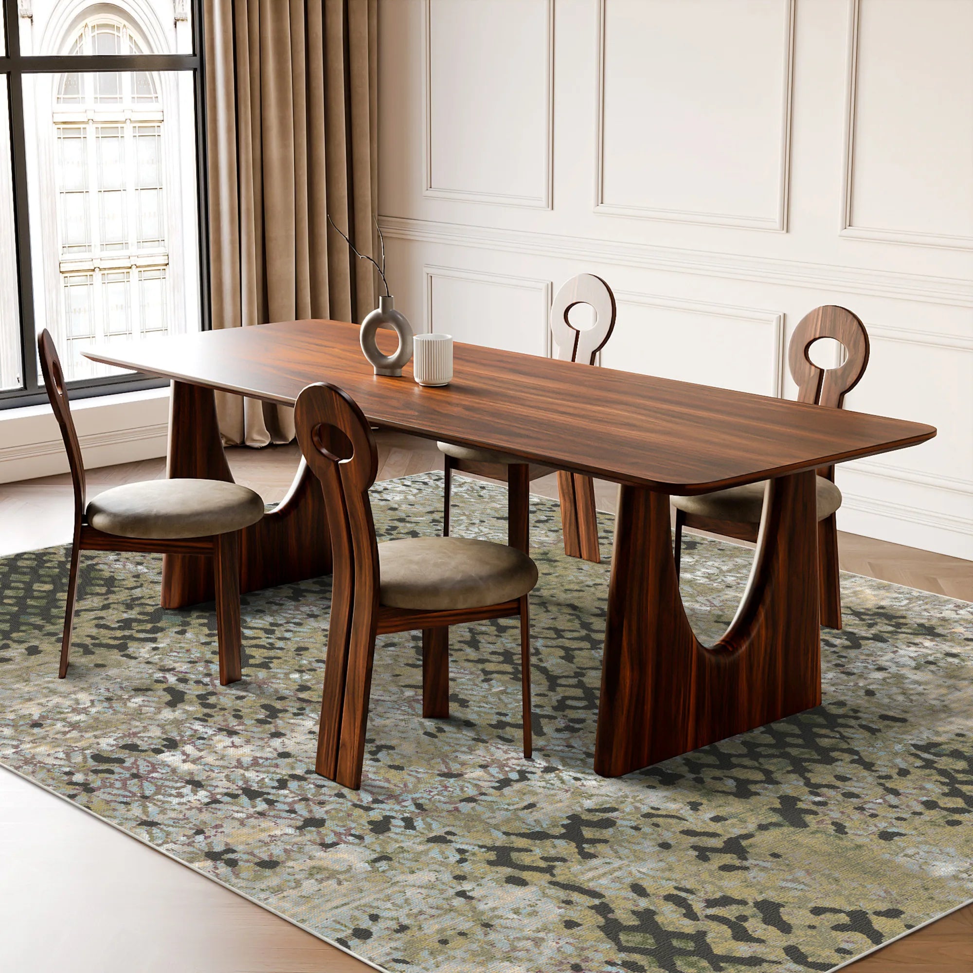 Rustic Olive Distressed Trellis Rug