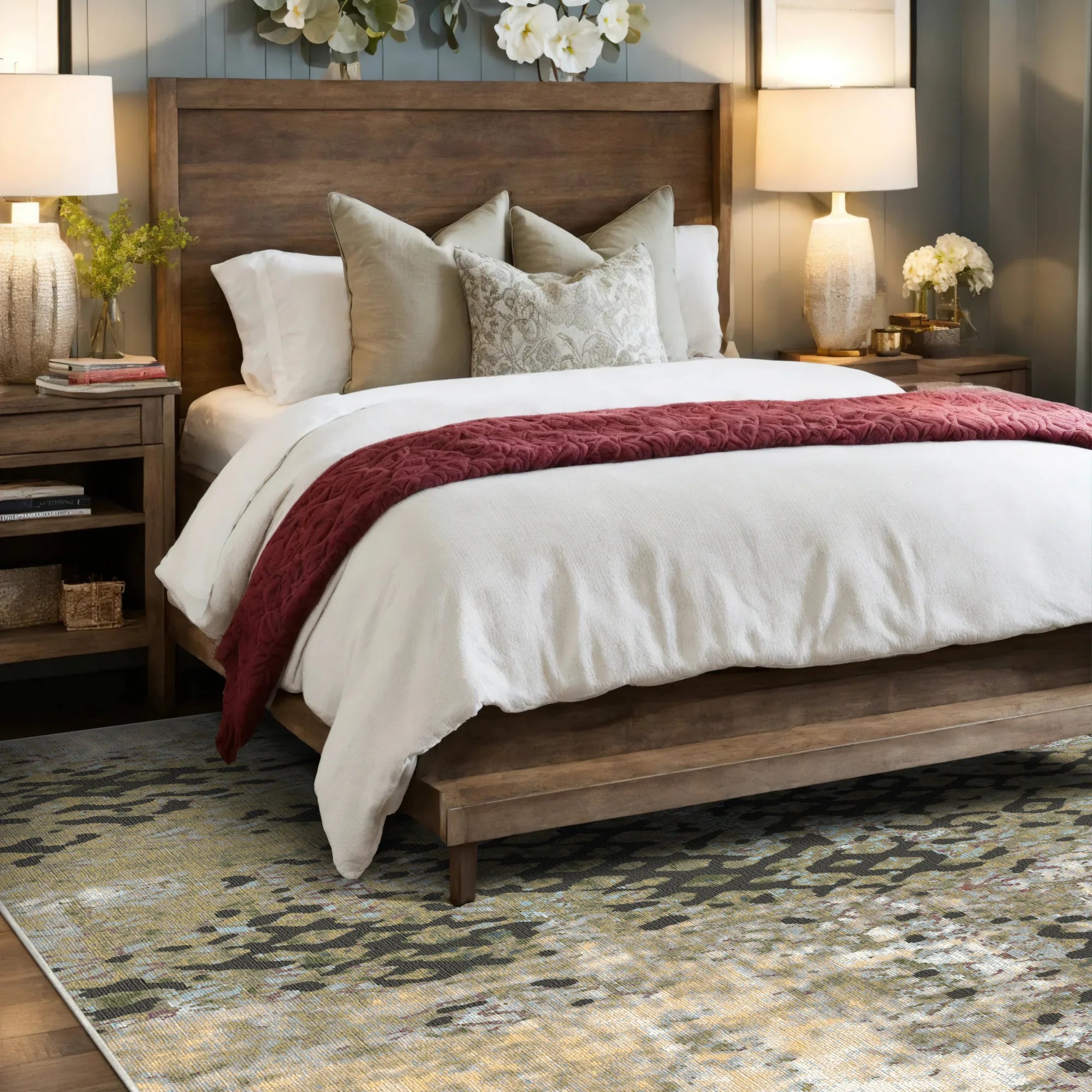 Rustic Olive Distressed Trellis Rug